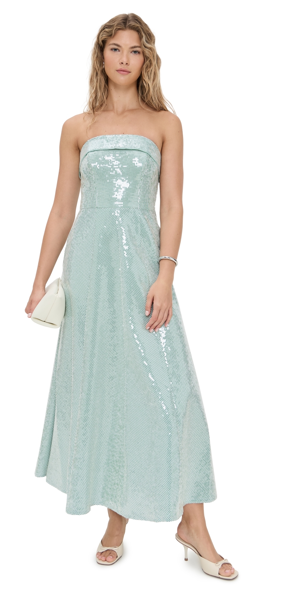 Shoshanna Kiara Dress Verde/ivory In Blue