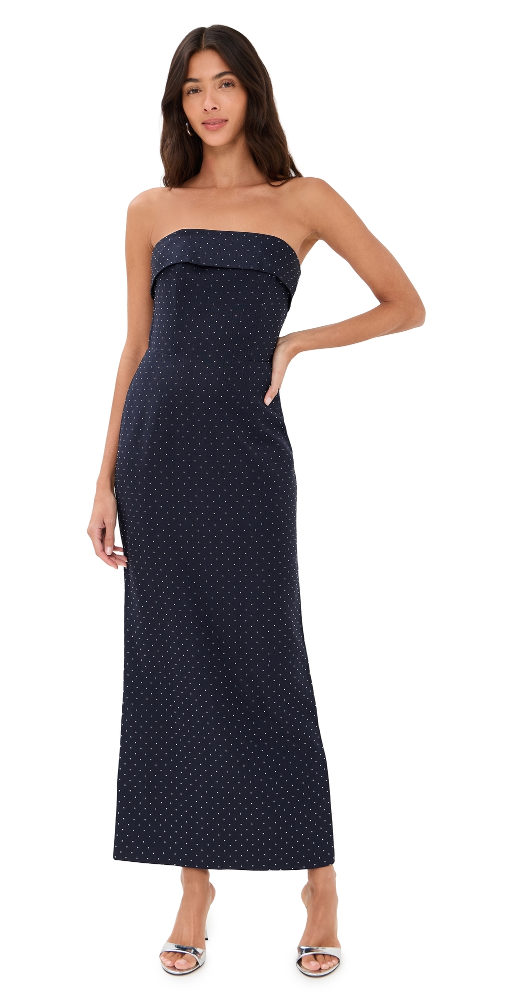 Shoshanna Liza Dress Navy/silver In Black
