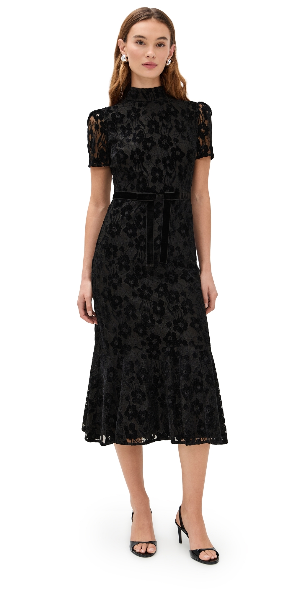 Shoshanna Pierre Bow-front Lace Mermaid Midi Dress In Black