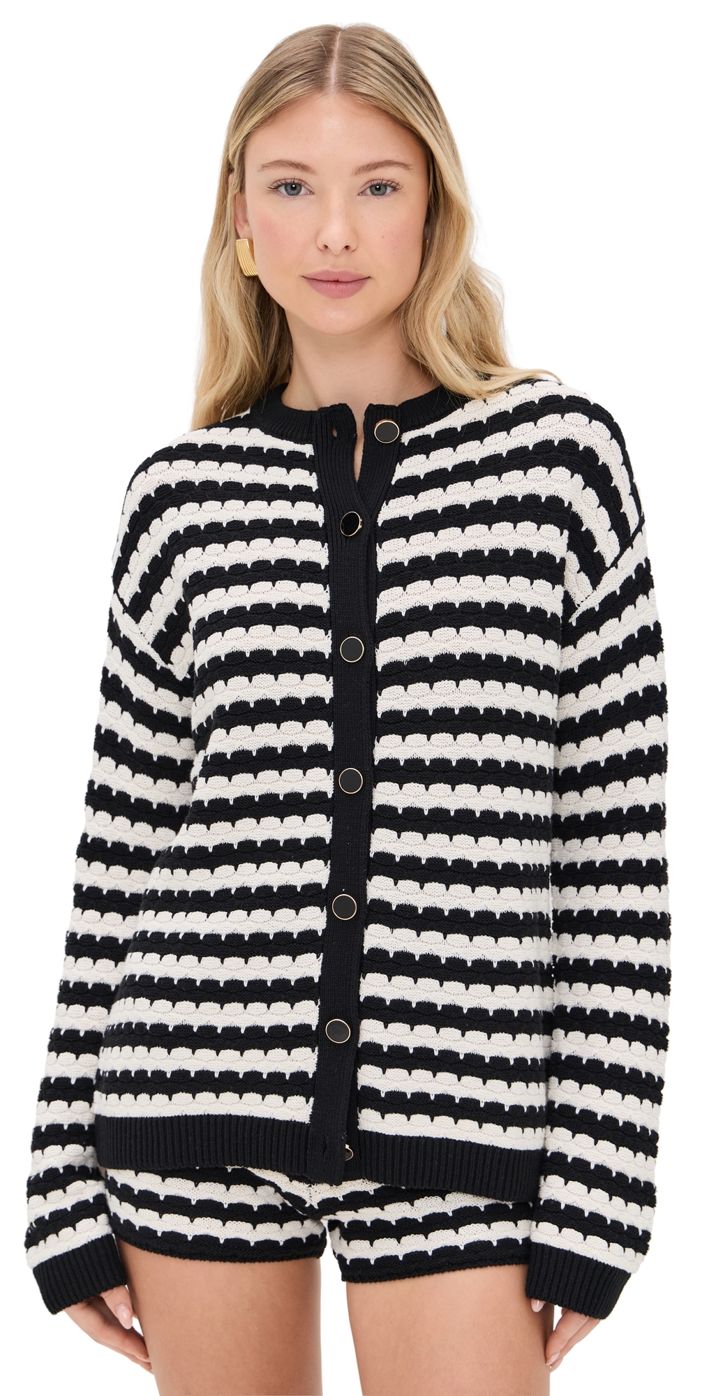 Show Me Your Mumu Inez Cardigan Black And White Stripe Knit In Multi