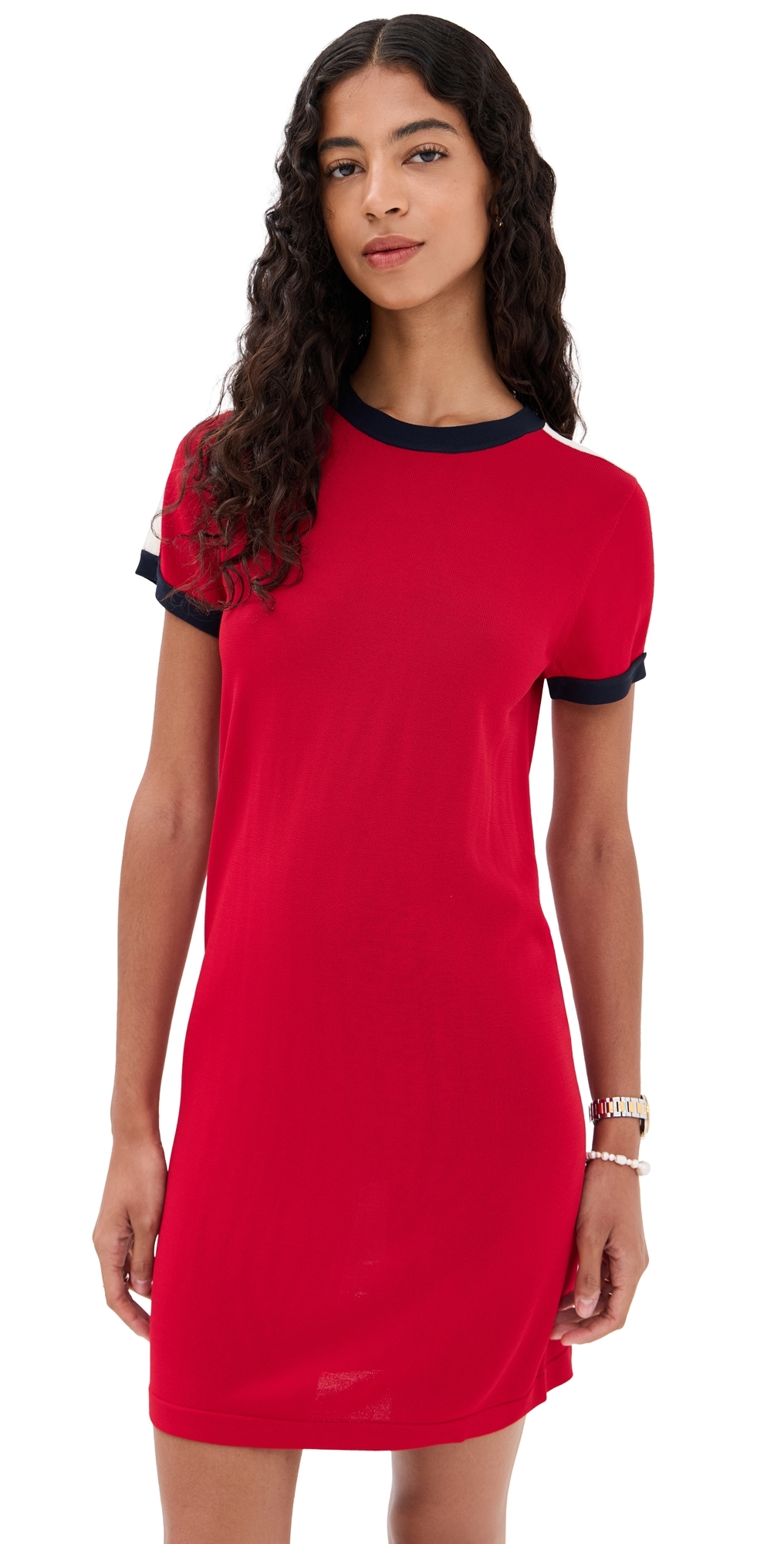 State & Lake Ringer Track Dress Red/white/navy In Red