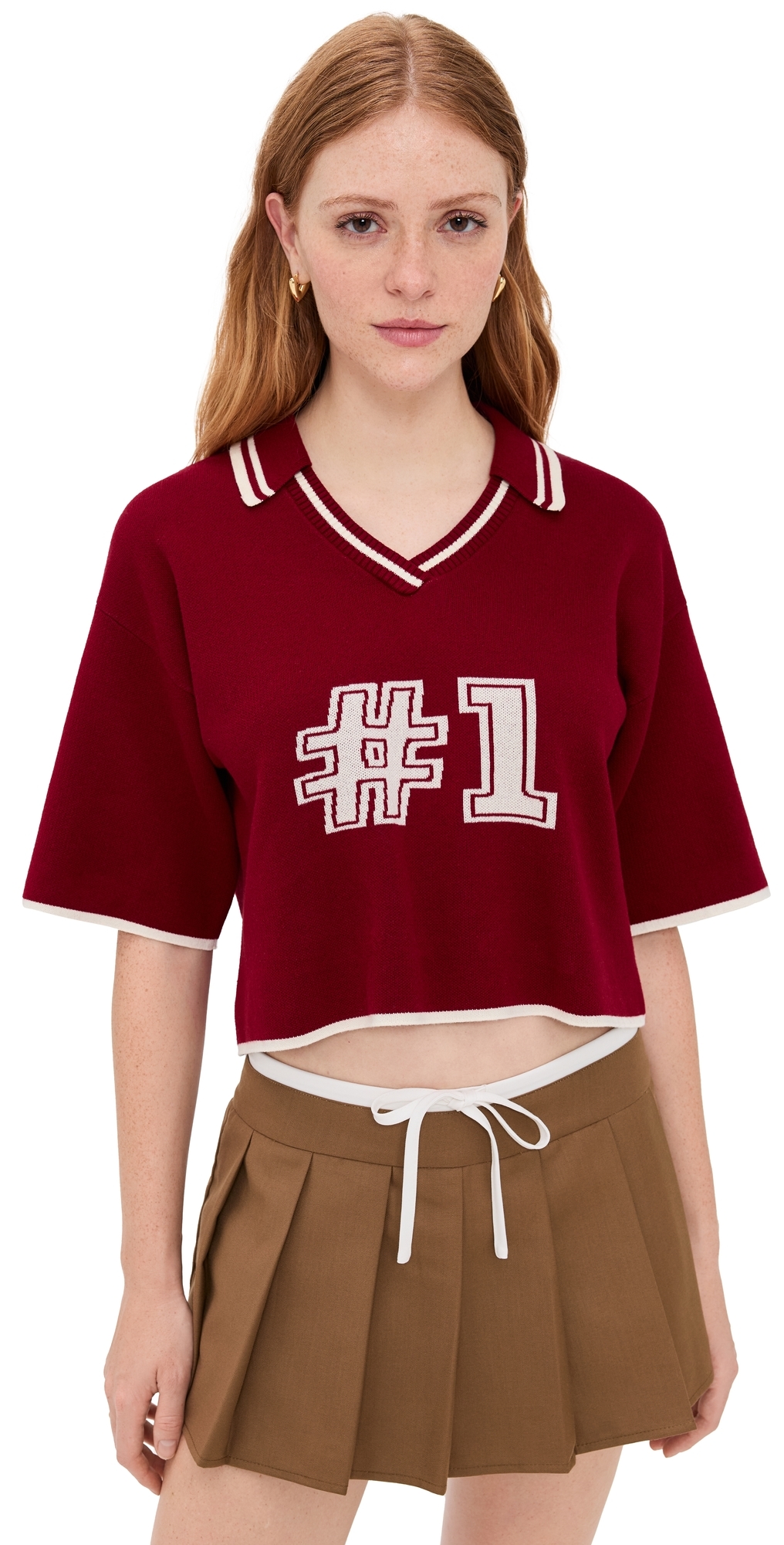 State & Lake V Neck Varsity Jersey Burgundy/white In Multi