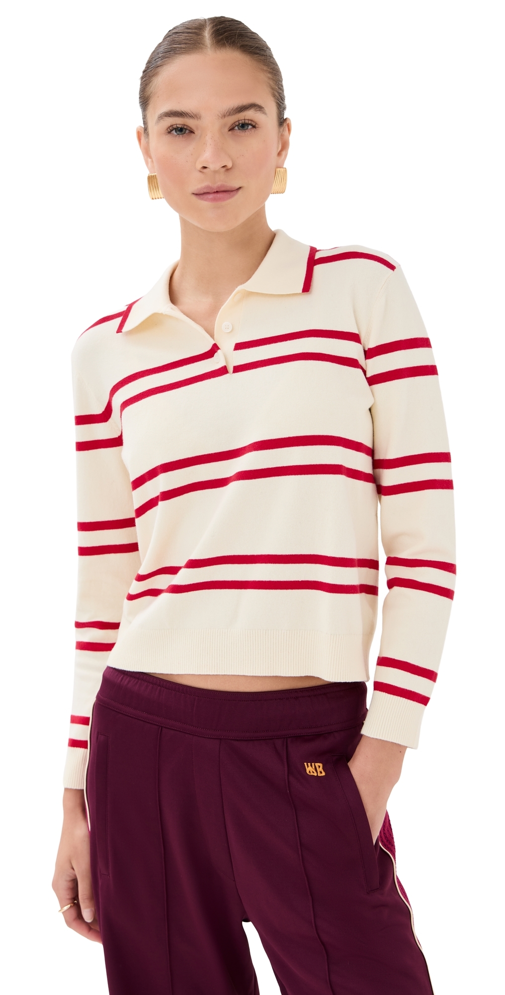 State & Lake Long Sleeve Striped Polo White/red In Multi