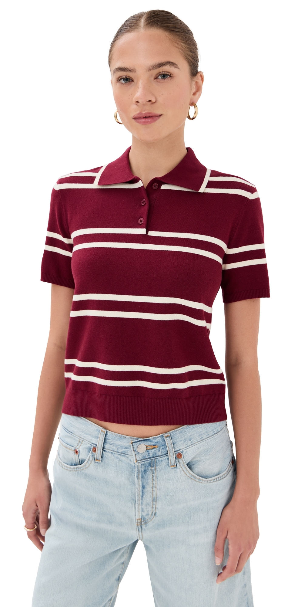 State & Lake Short Sleeve Striped Polo Oxblood/white In Red