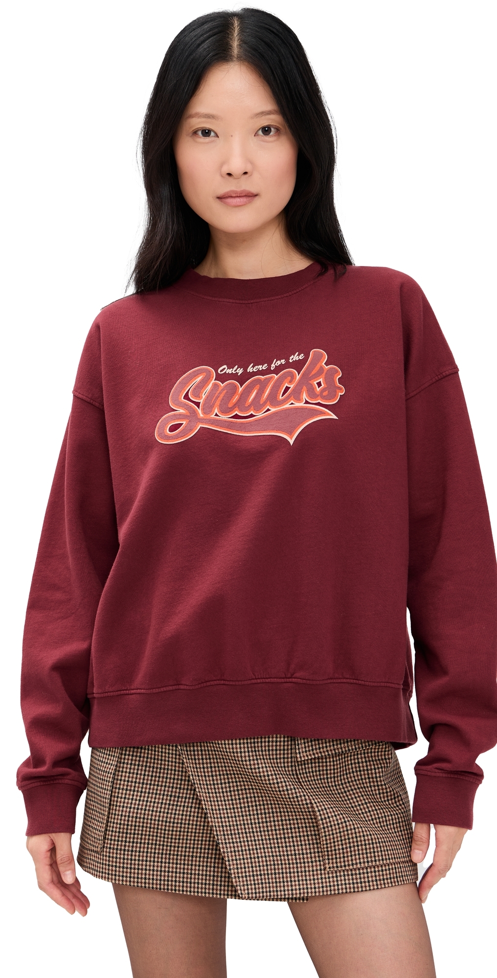 State & Lake Only Here For The Snacks Sweatshirt Burgundy In Burgundy