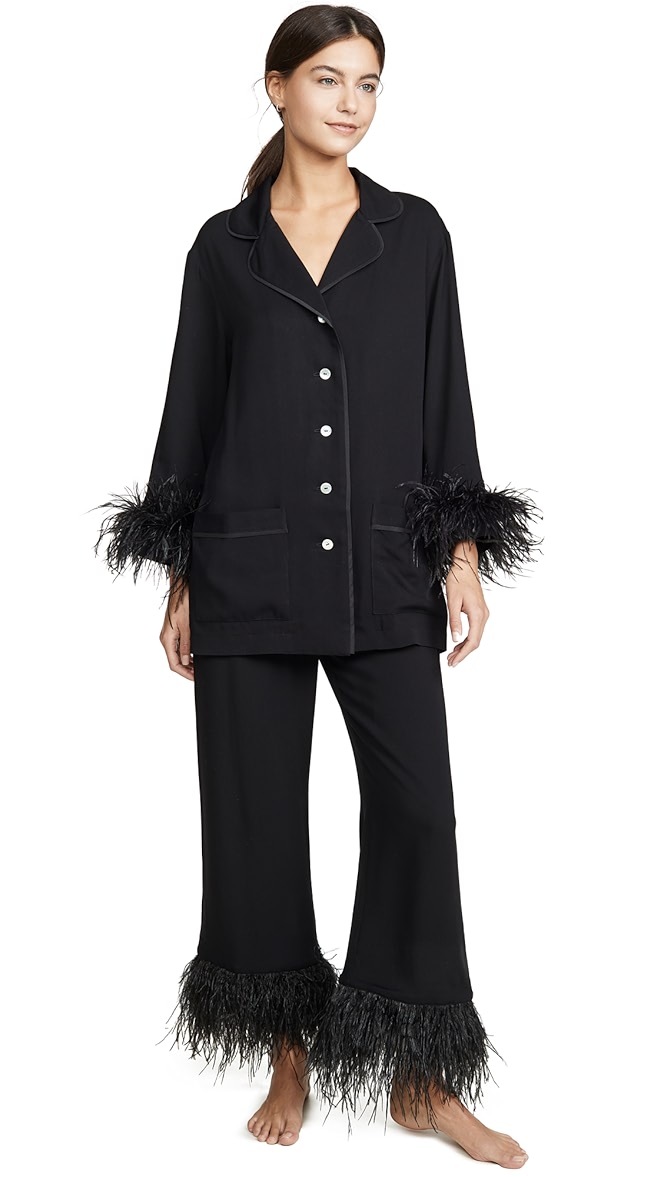 Sleeper black tie pj set with feathers clearance