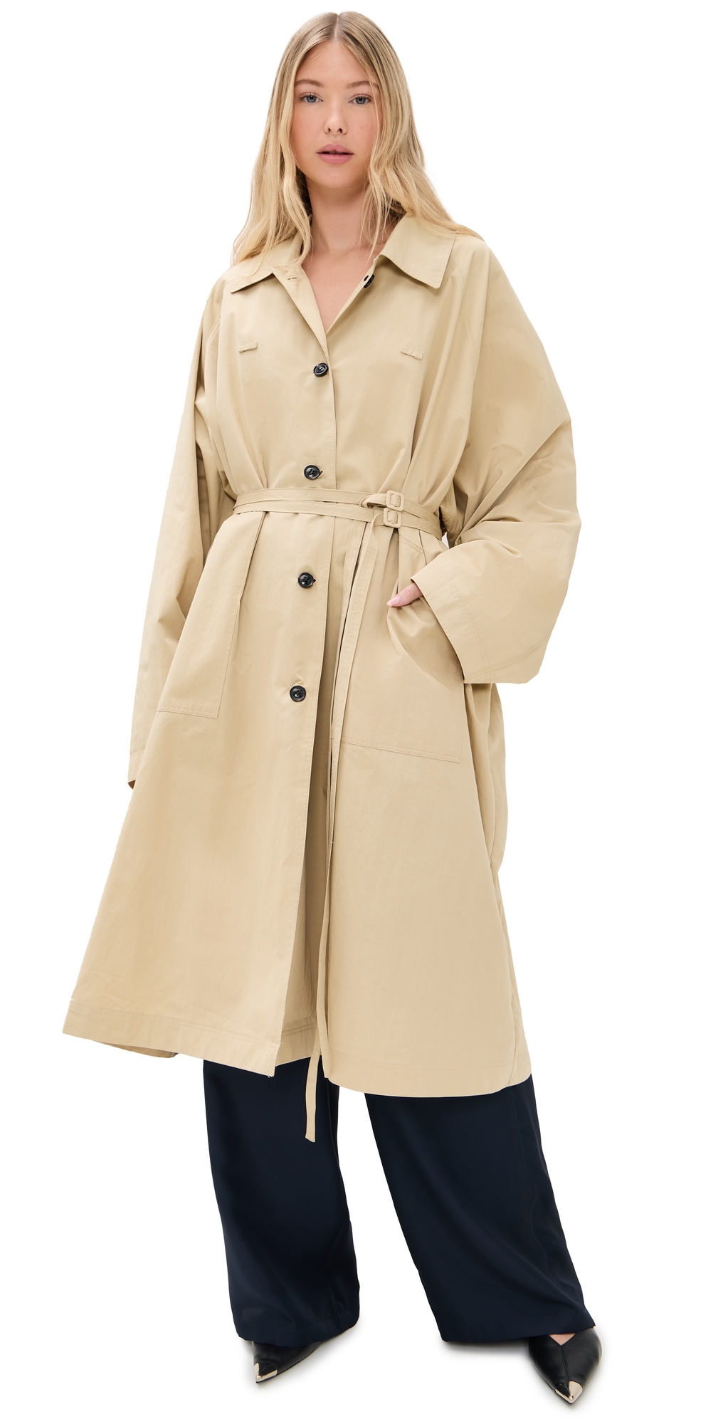 Simonett Oversized Trench Coat Khaki In Brown