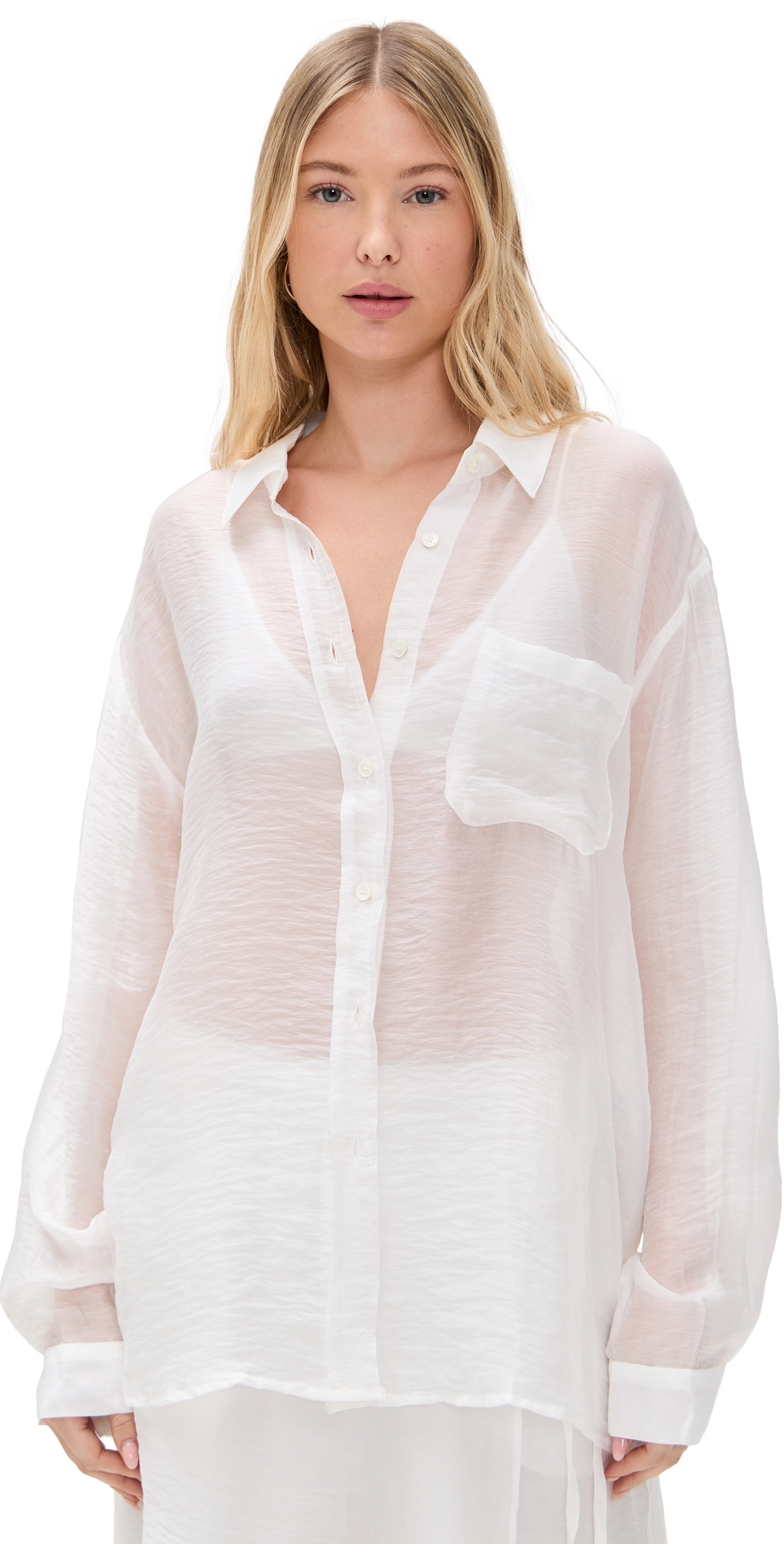 Simonett Textured Translucent Blouse White In White
