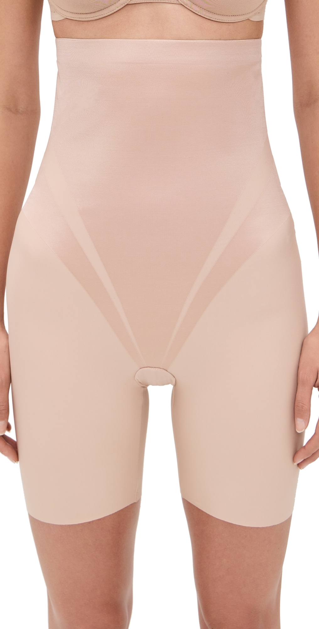 Spanx High-waisted Mid-thigh Shorts Champagne Beige In Brown