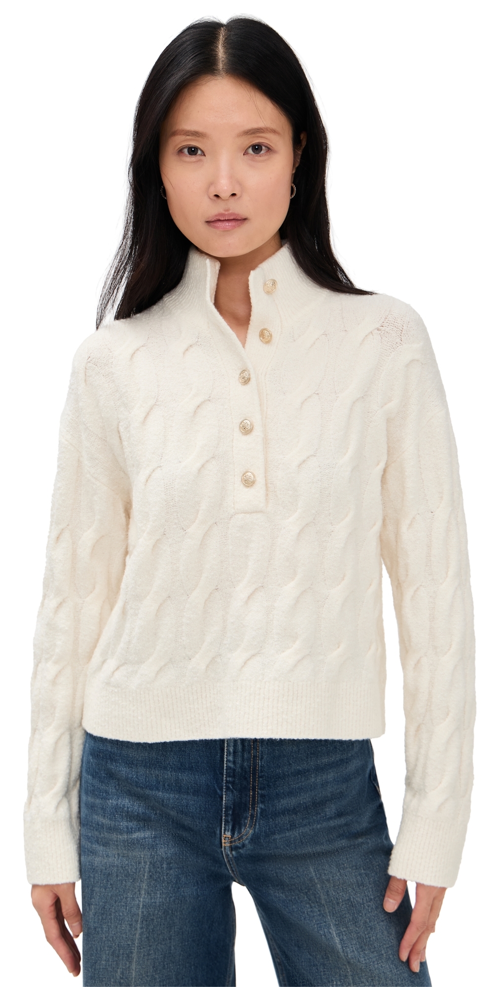 Splendid X Cella Jane Half Placket Sweater Snow In White