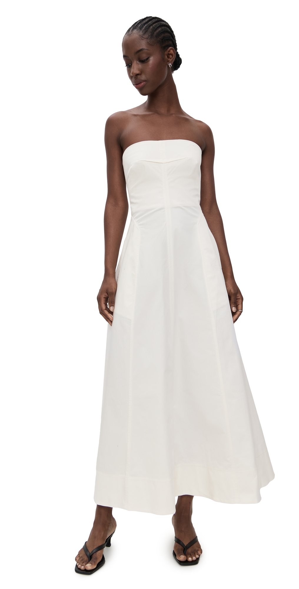 St Agni Sculpted Cotton Strapless Dress Milk In White
