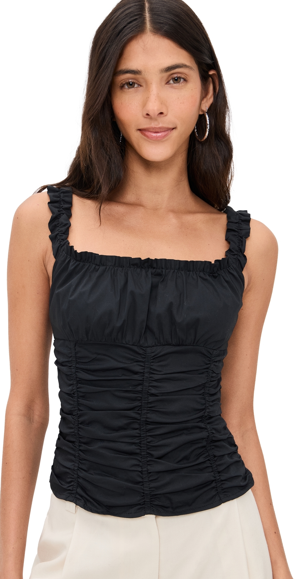 Staud Nic Ruched Sleeveless Top In Black