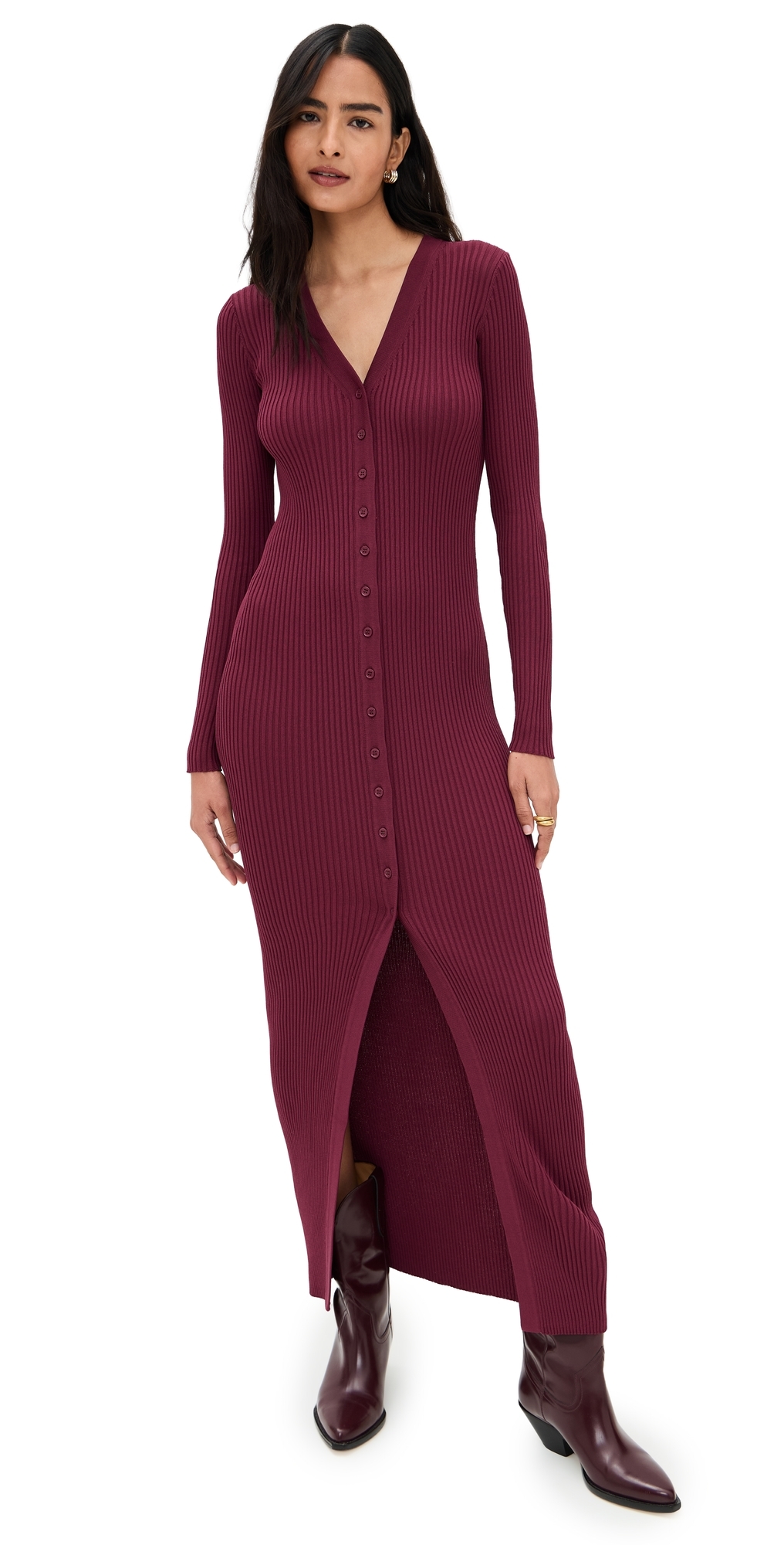 Staud Maxi Shoko Sweater Dress Crimson In Brown