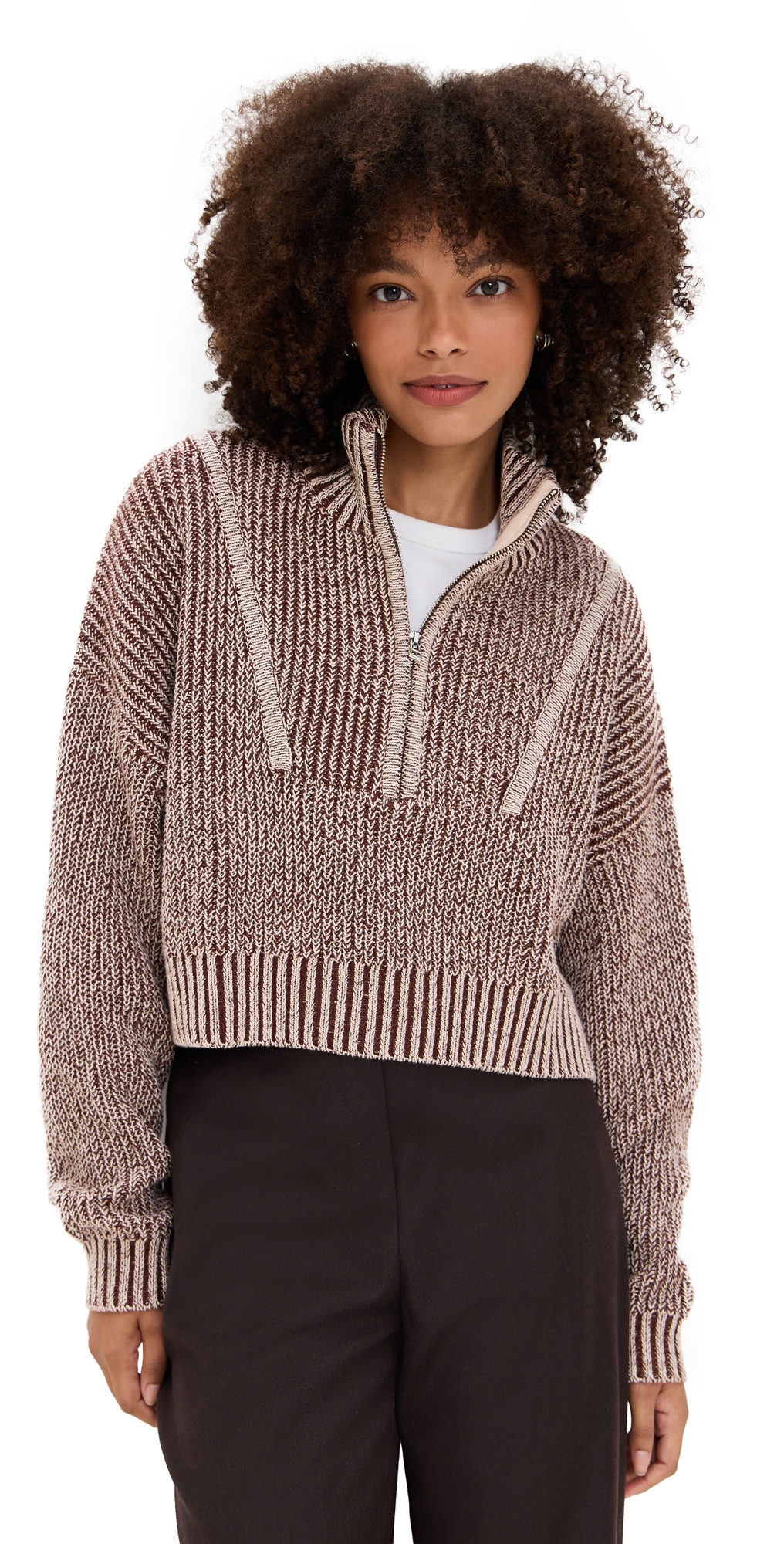 Staud Cropped Hampton Sweater Bisque In Brown