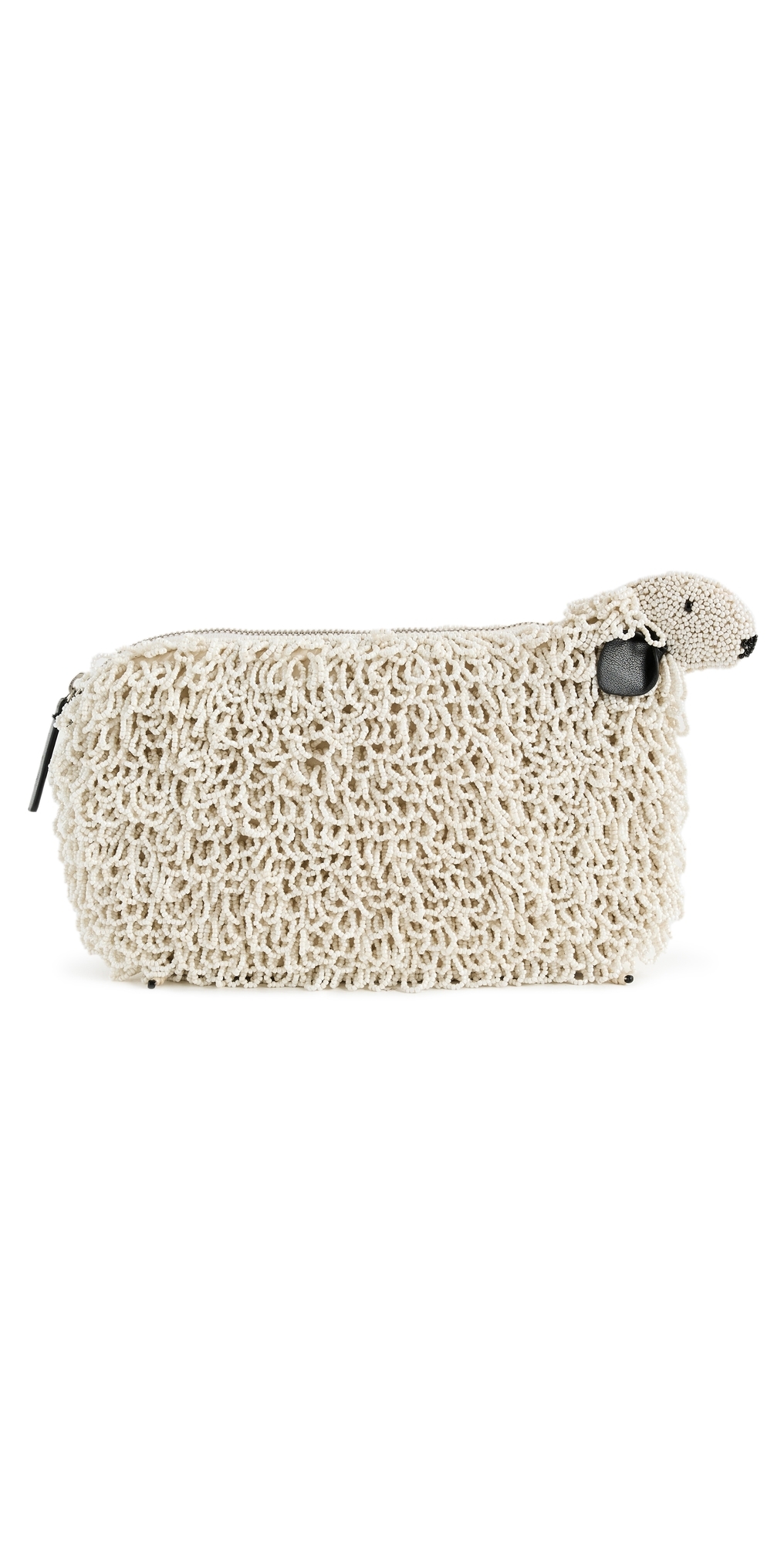 Staud Prairie Leather-trimmed Beaded Satin Clutch In White