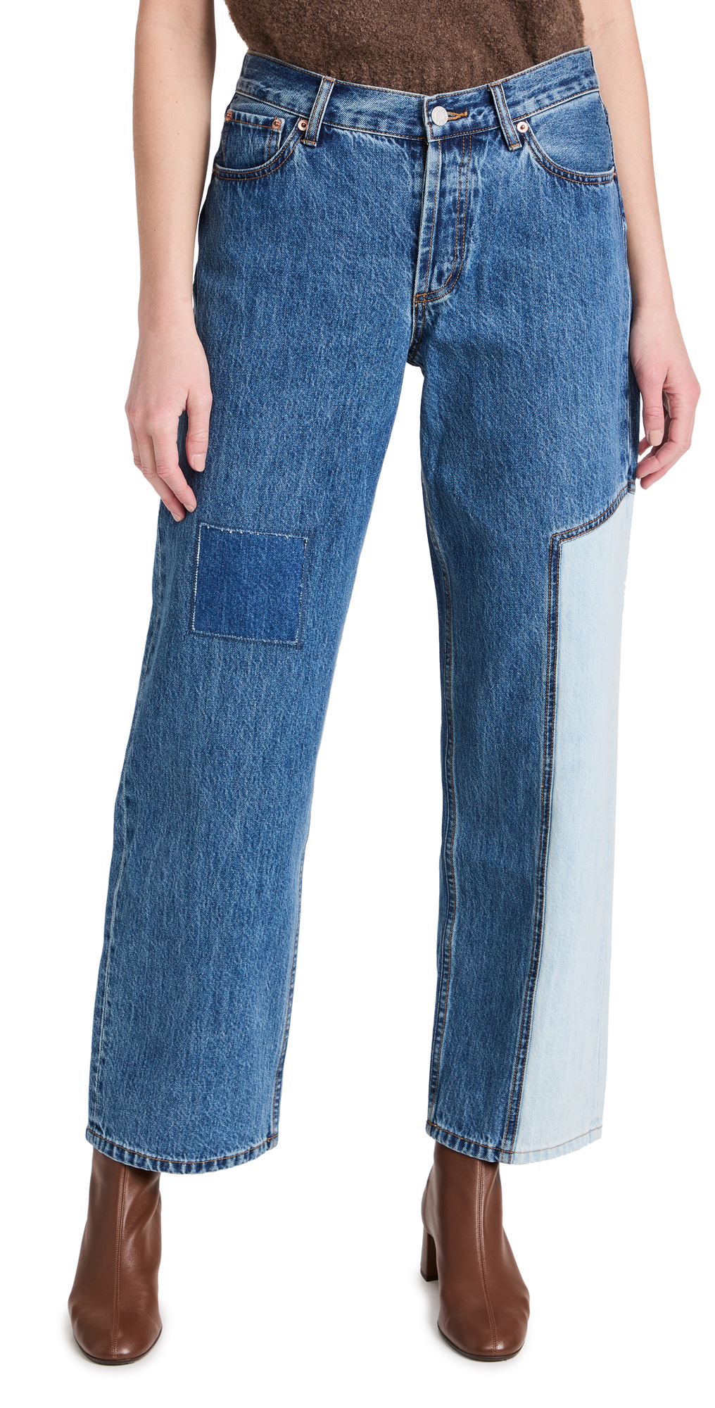 Still Here Contrast-patch Detail Straight Leg Jeans In Classic Blue