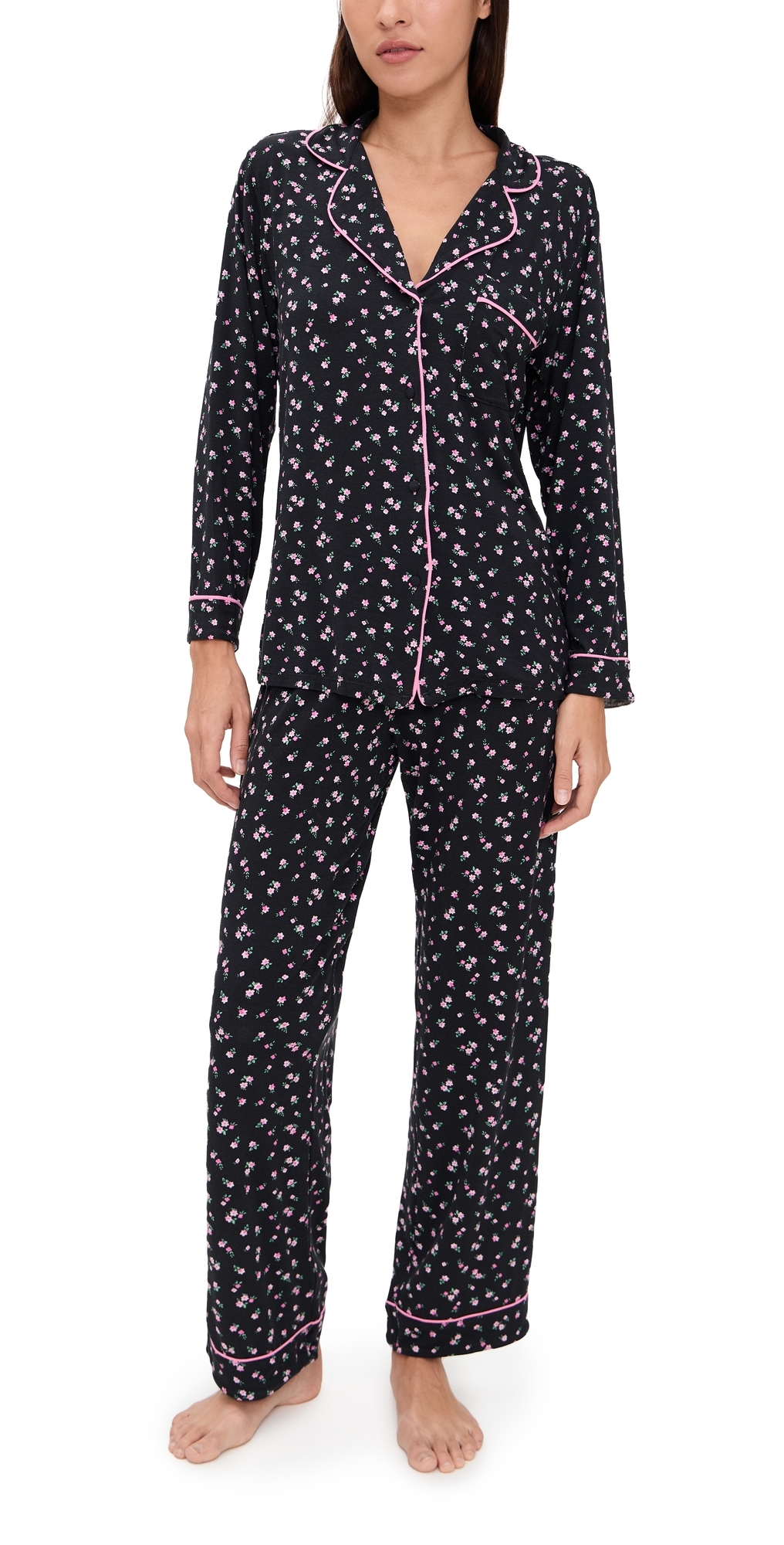 Stripe & Stare Long Pajama Set Rosebud In Pink