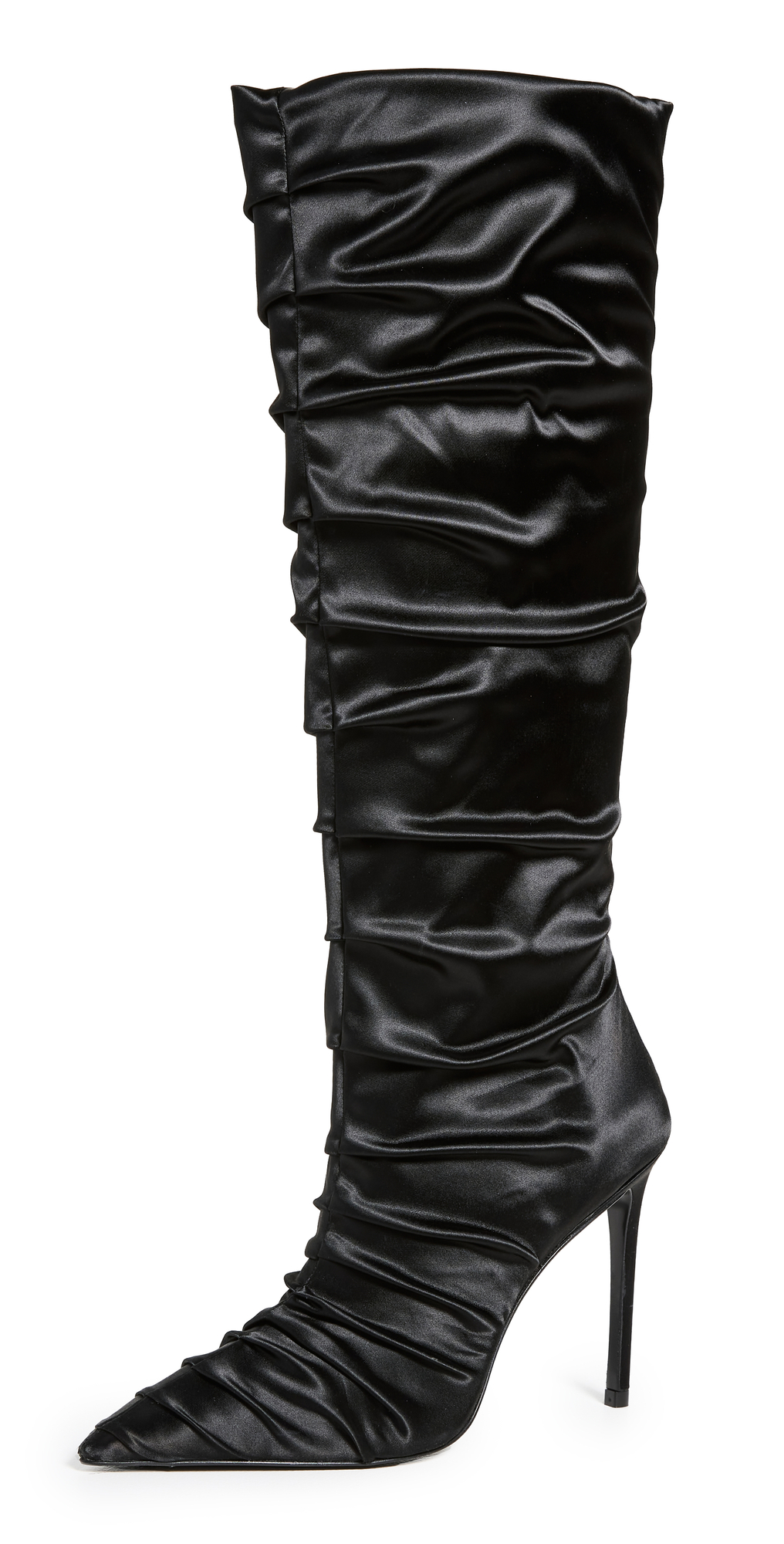 Stuart Weitzman Stuart Ruche 100 Satin Tall Boots In Black