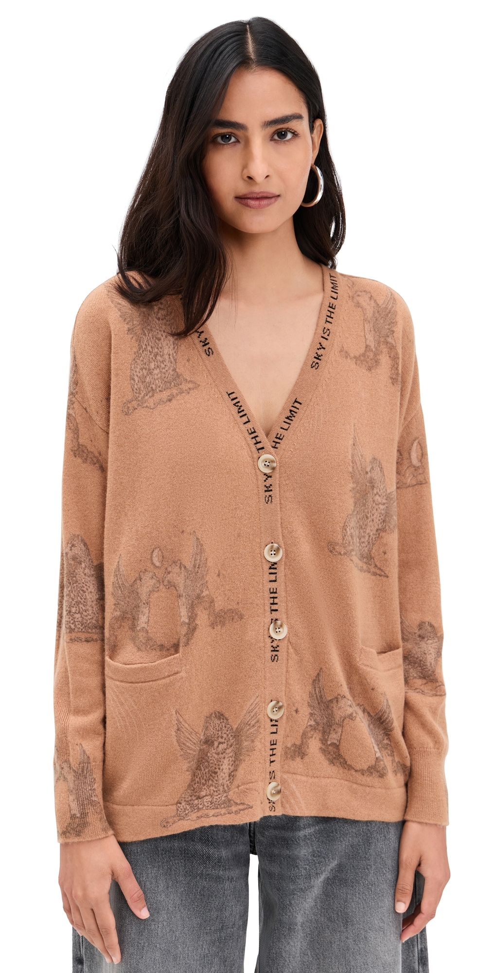 Las Surenas Astrology Cardigan Almond In Gold