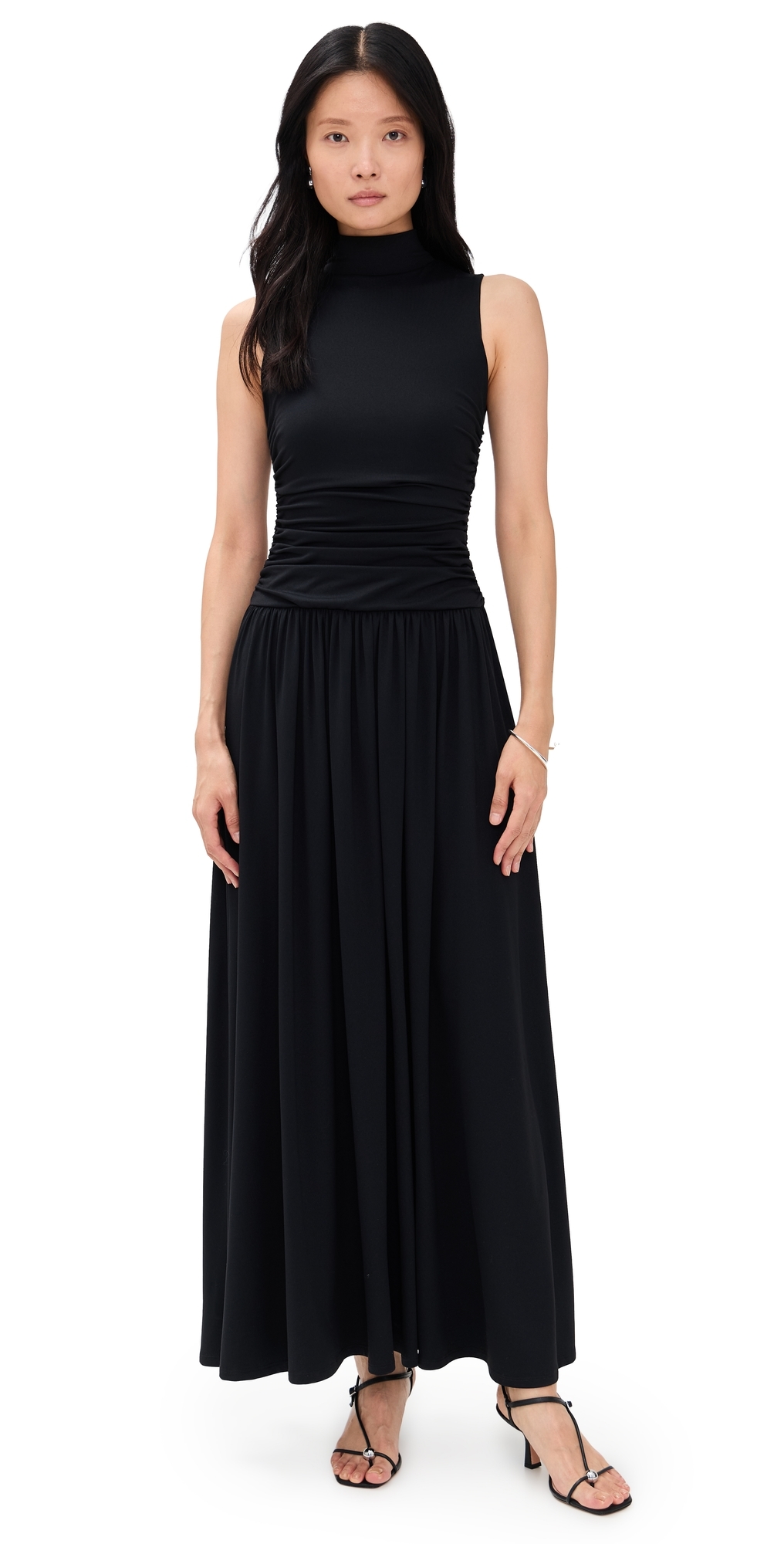Susana Monaco Mock Neck Sleeveless Drop Waist Dress 42 Black In Black