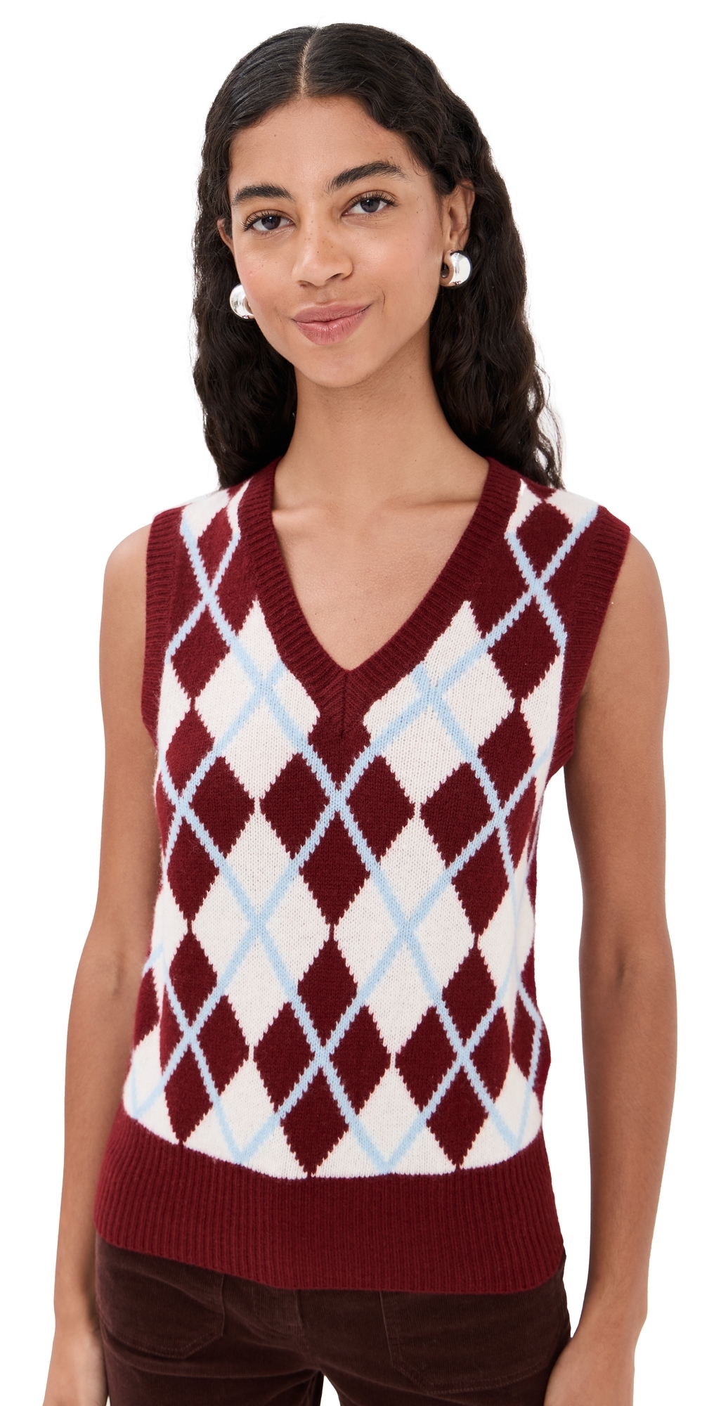 Tanner Fletcher Ebbott Argyle Sweater Vest Oxblood/light Blue In Multi