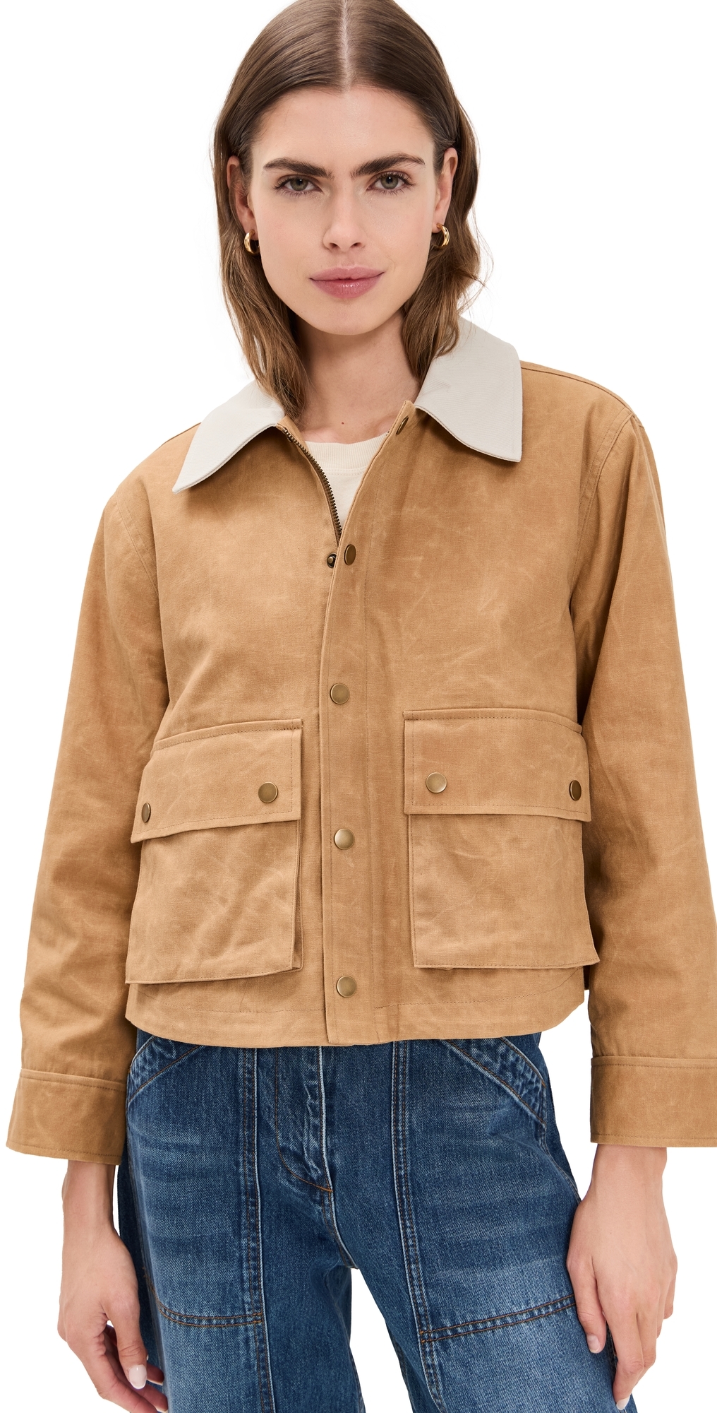 The Great . The Waxed Swingy Cotton Canvas Jacket In Walnut