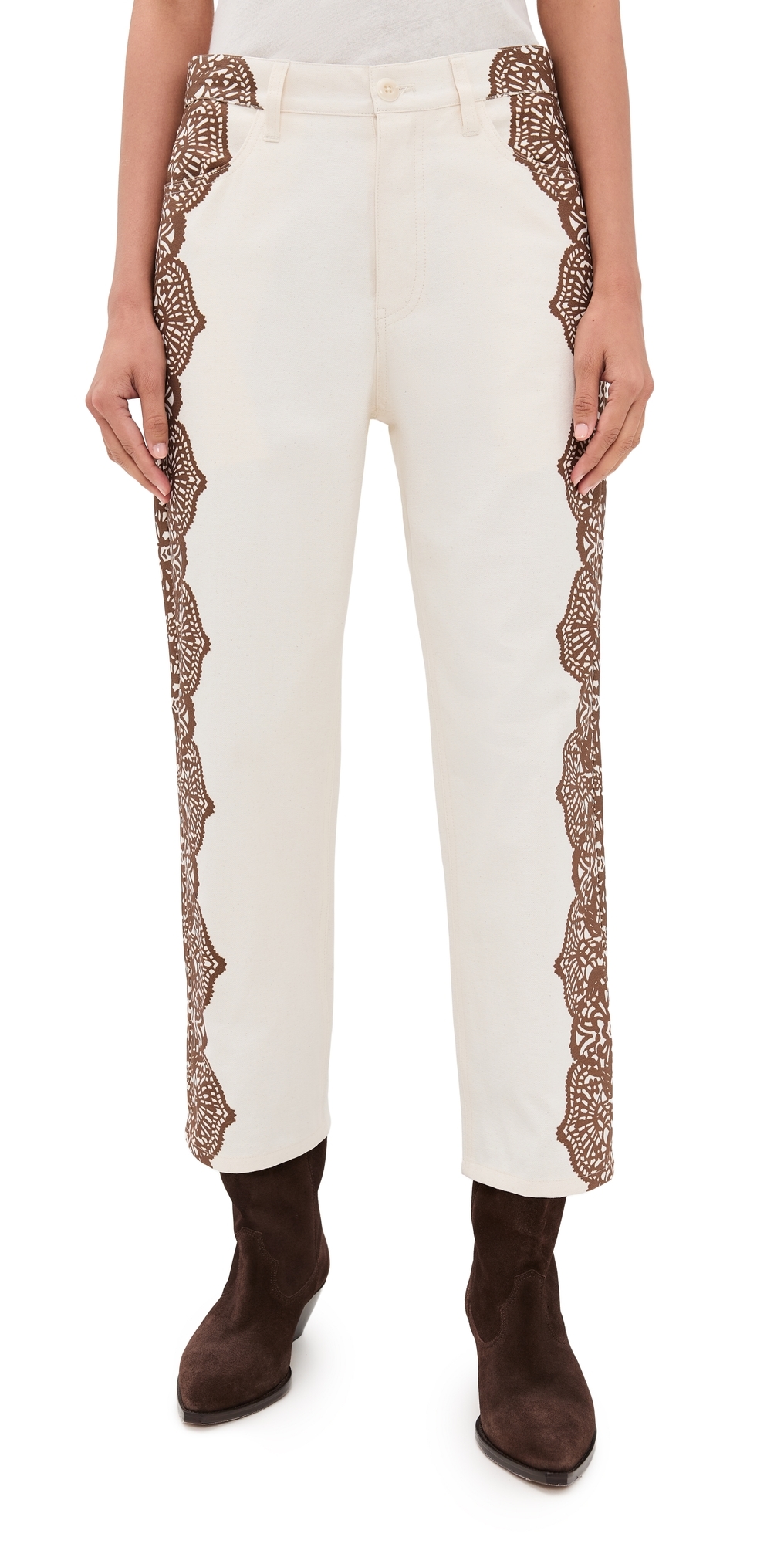 The Great The Lace Print Wayne Jeans Cream With Brown In Neutral