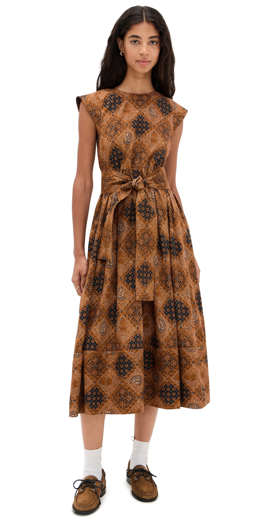 The Great The Tulsa Dress Geo Bandana Print In Brown