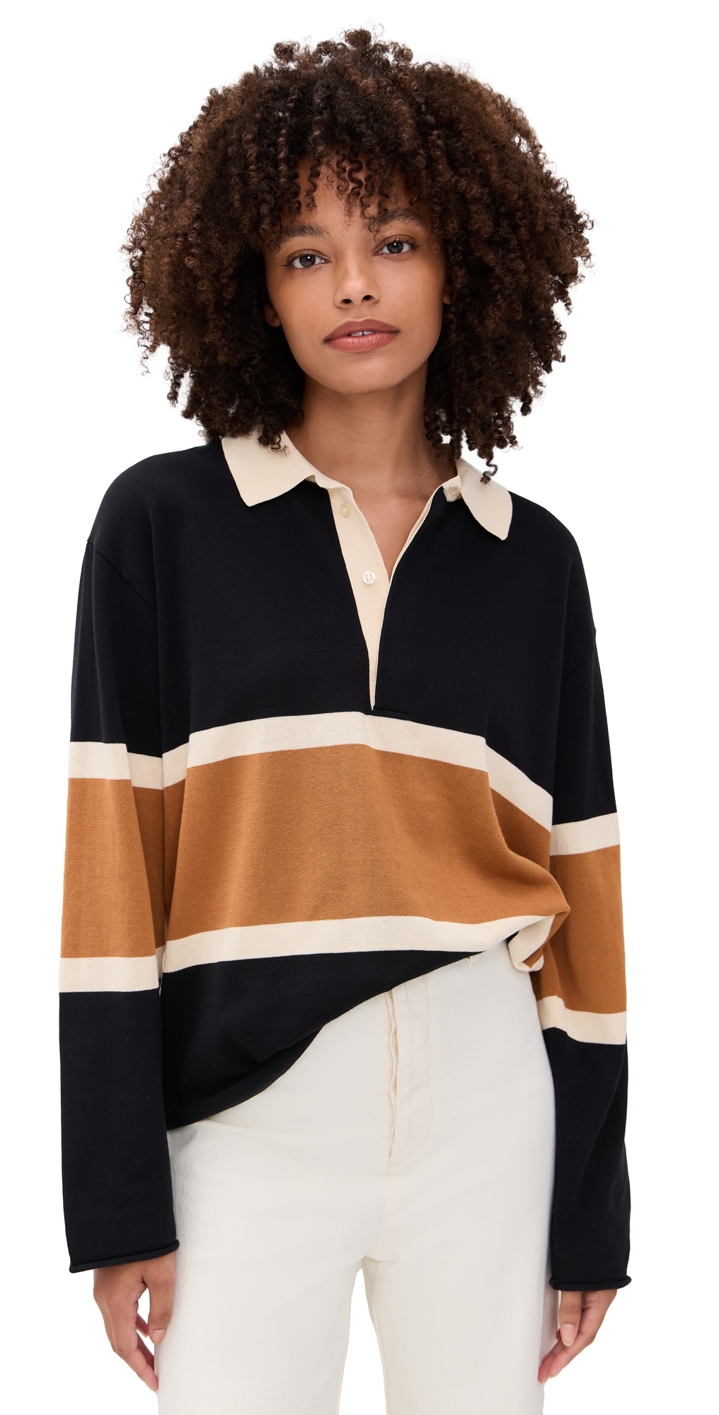 The Great The Rugby Sweater Black W/ Bronze Stripe In Multi