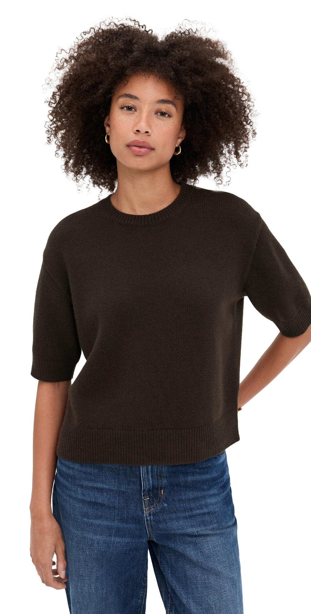 Theory Crop Cashmere Tee Cacao In Animal Print
