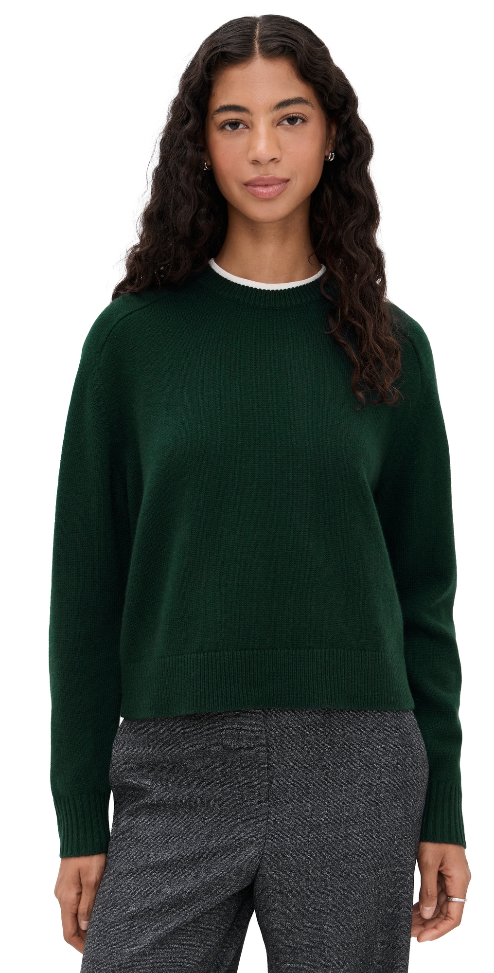 Theory Cropped Crewneck Cashmere Sweater Viridian In Green