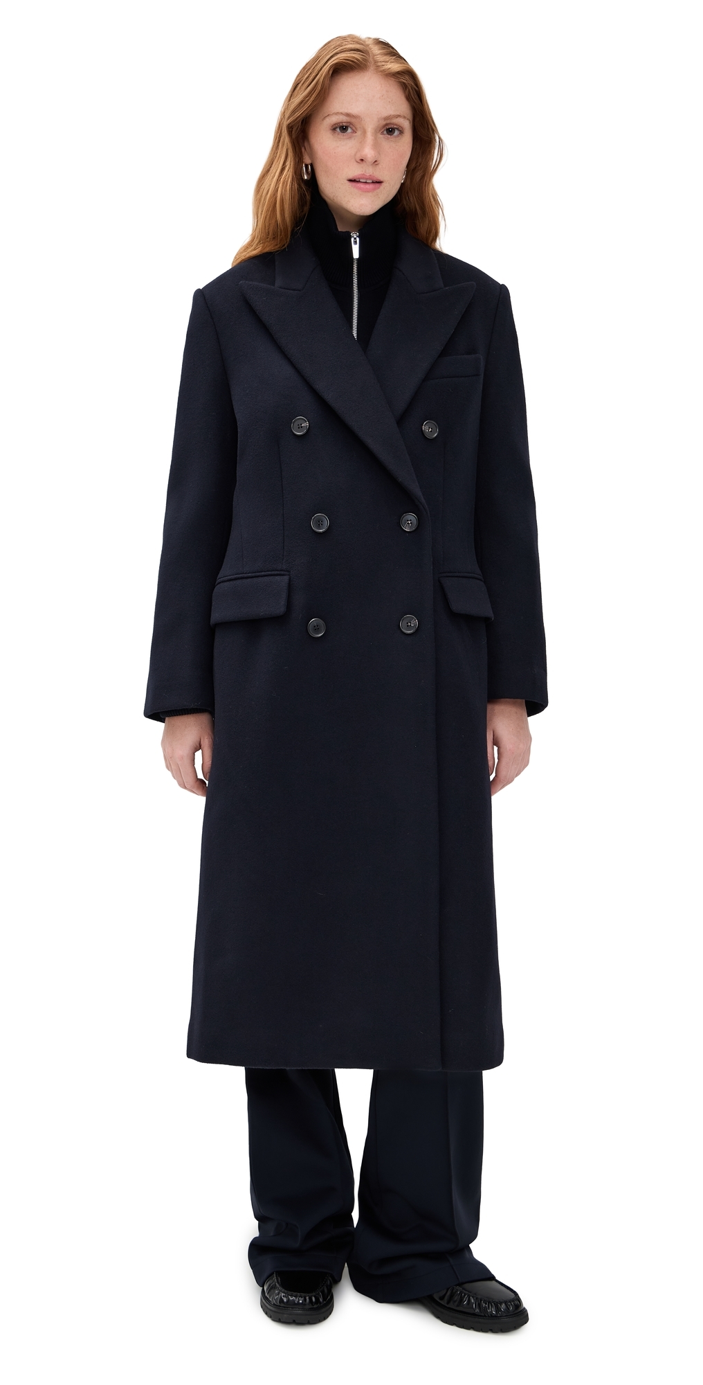 Theory Double Breasted Peak Coat Baltic In Blue