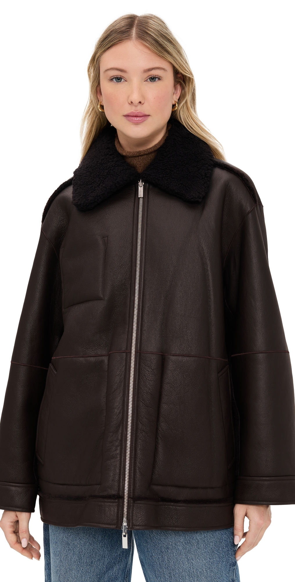 Theory Reversible Shearling Cocoon Coat In Brown