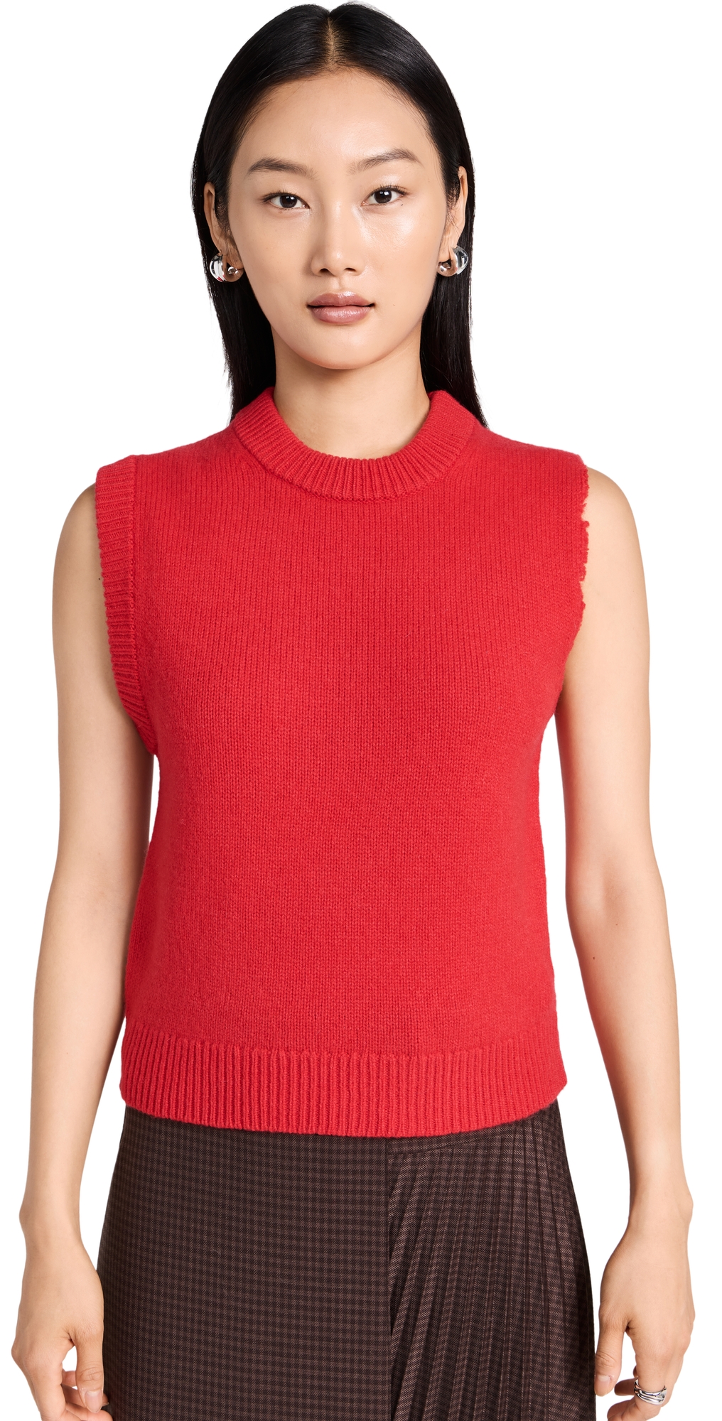 Tibi Distressed Wool Tank In Red