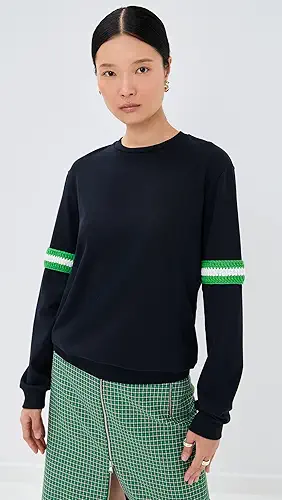 Tibi Sport Knit Crewneck T with Crochet Trim