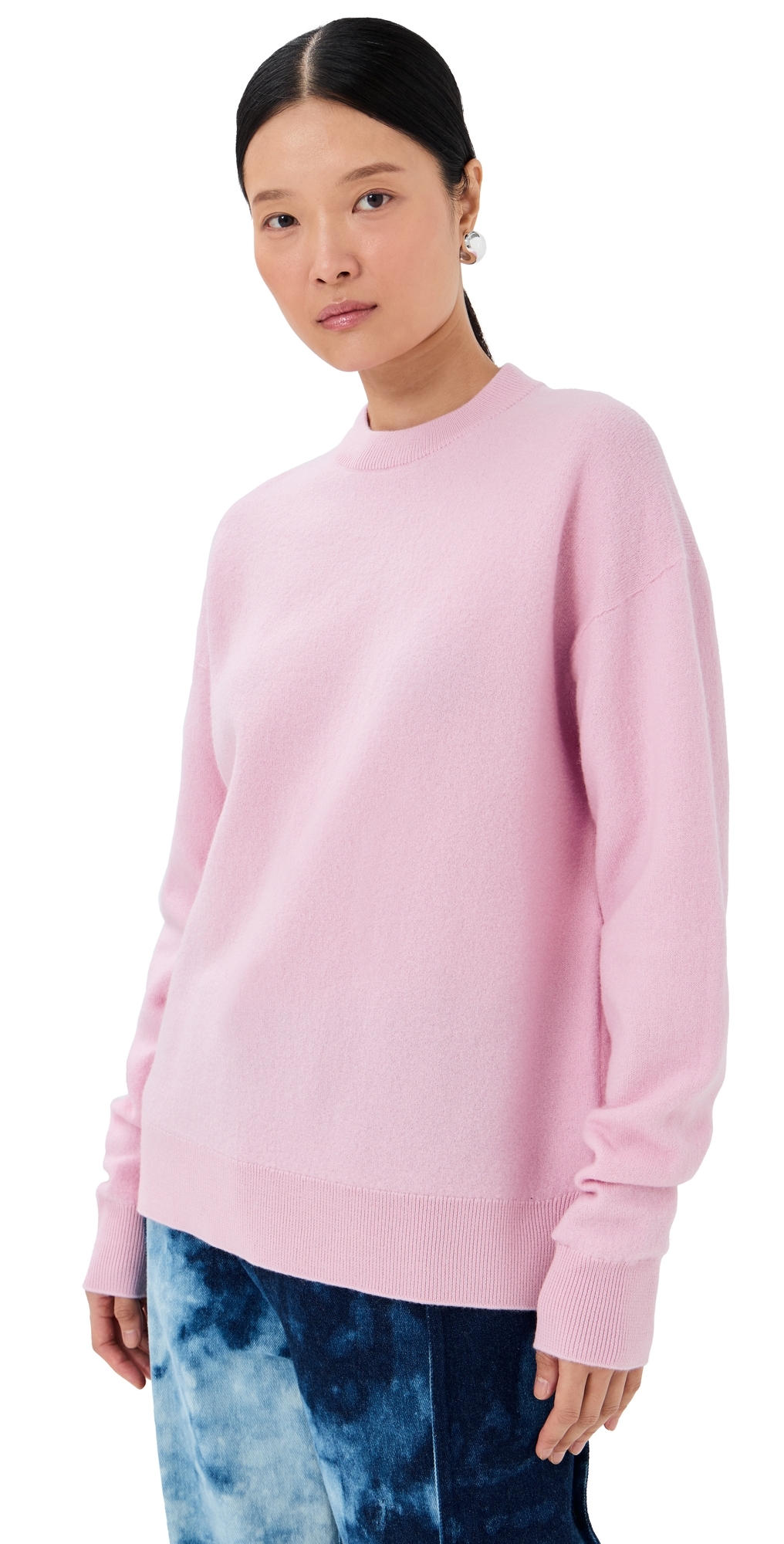 Tibi Boiled Wool Crewneck Easy Pullover Pink In Pink