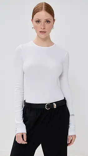 Tibi Circular Ribbed Crew Neck Pullover T-Shirt