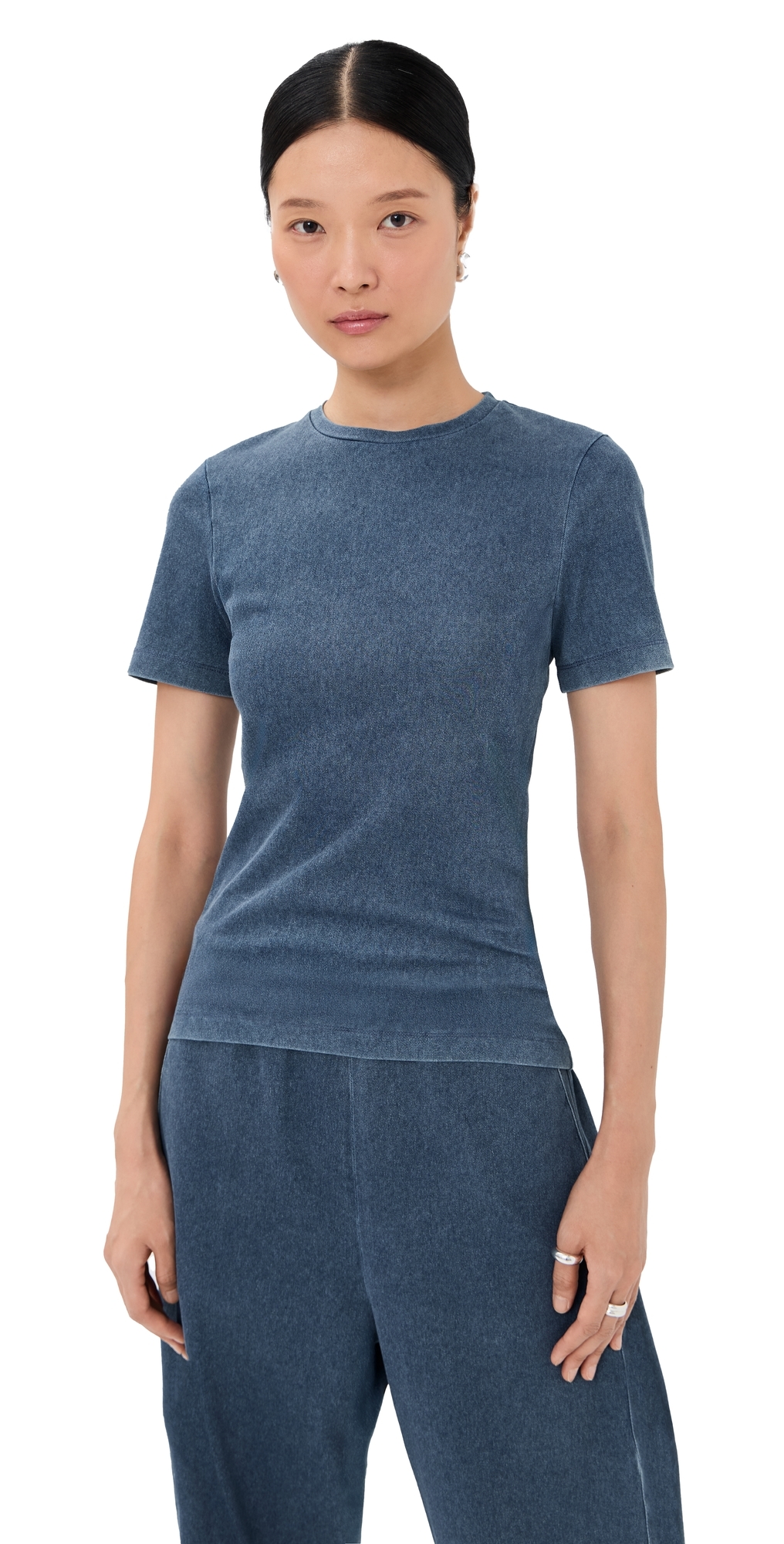 Tibi Stretch Denim Baby Tee Classic Wash In Blue