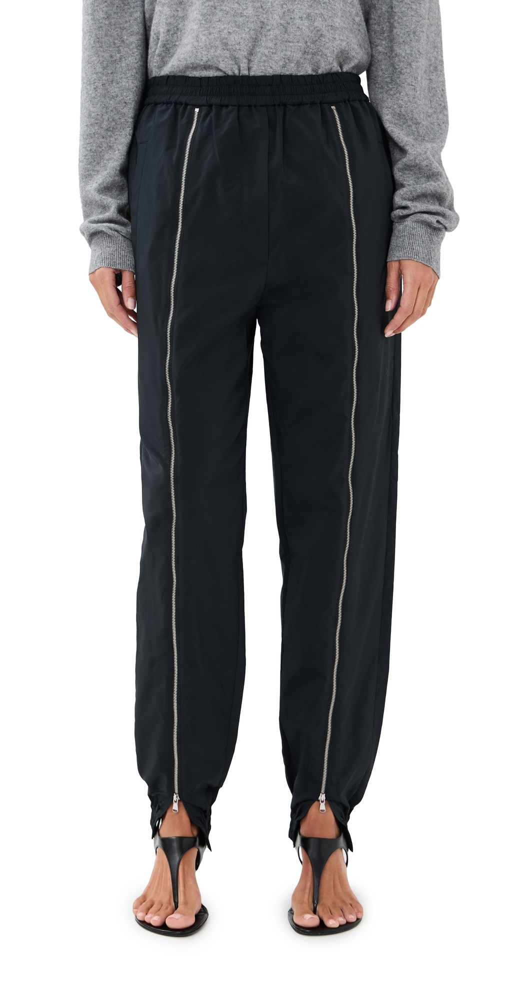 Tibi Nylon Zipper Joggers Black In Black