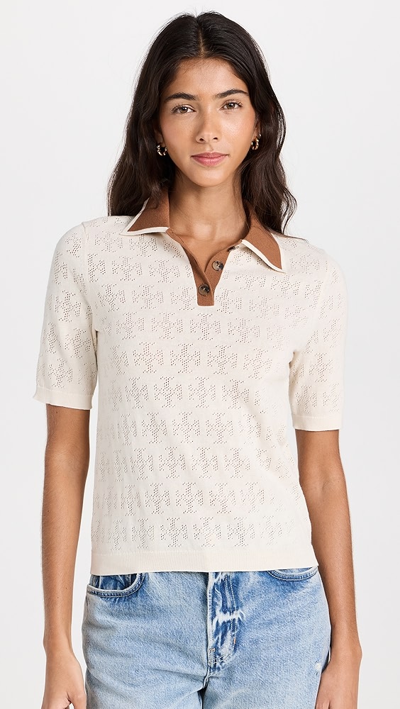 Tory Burch T Monogram Cotton Pointelle Polo Shopbop Tory Burch T Monogram Cotton Pointelle Polo Shopbop