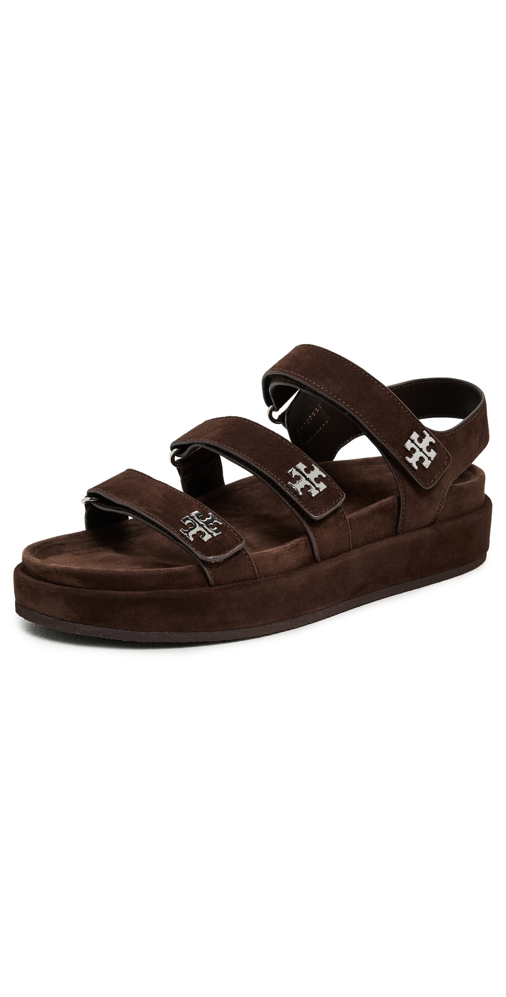 Tory Burch Kira Triple Strap Sport Sandals Dark Cocoa/silver In Brown