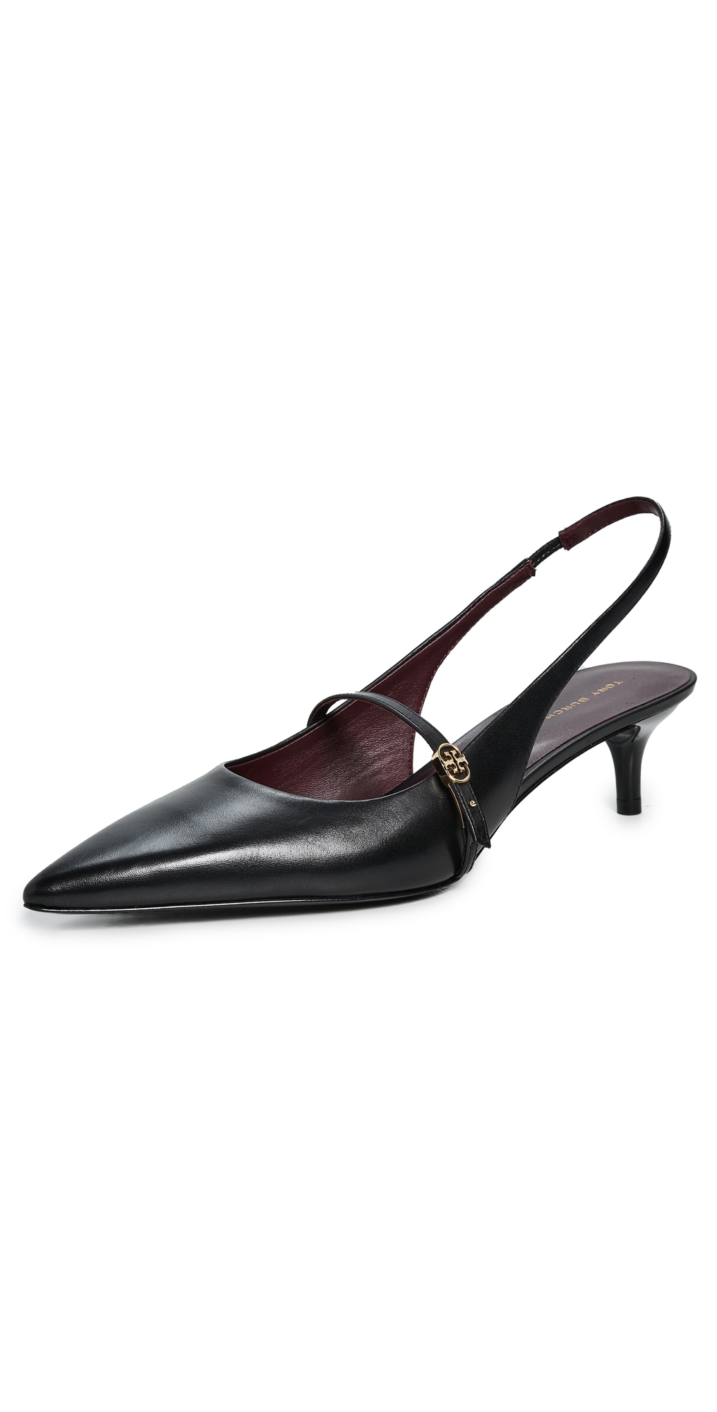Tory Burch Double T Buckle Slingback Mary Jane Kitten Heel Pump In Black