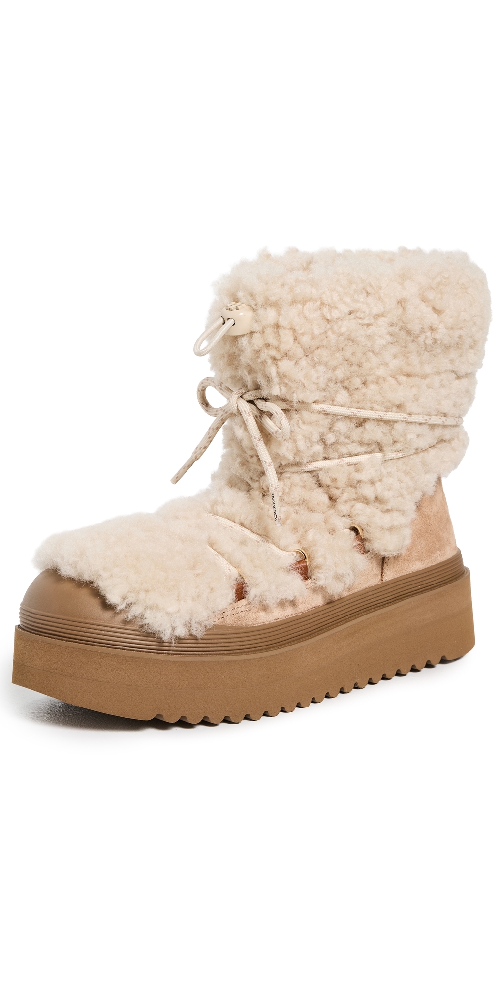 Tory Burch Mellow Shearling Lace Up Boots Buttermilk/light Chestnut In Pink