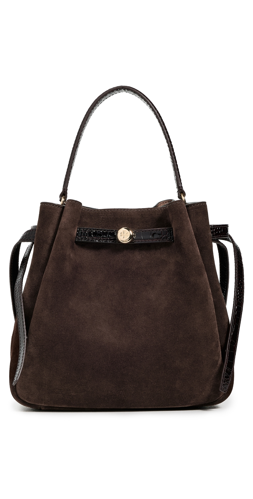Tory Burch Romy Suede Bucket Bag Dark Cocoa In Brown