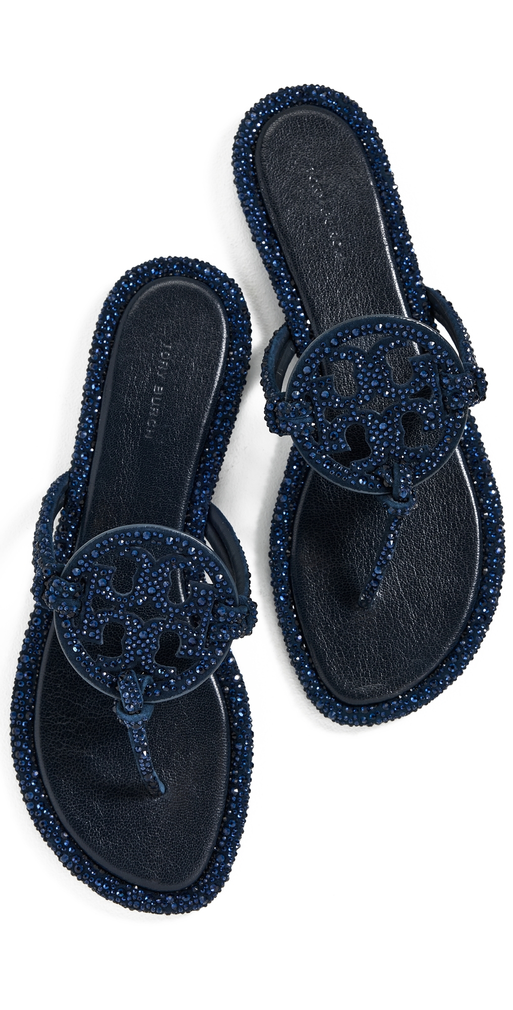 Tory Burch Miller Knotted Crystal Sandals New Navy In Blue