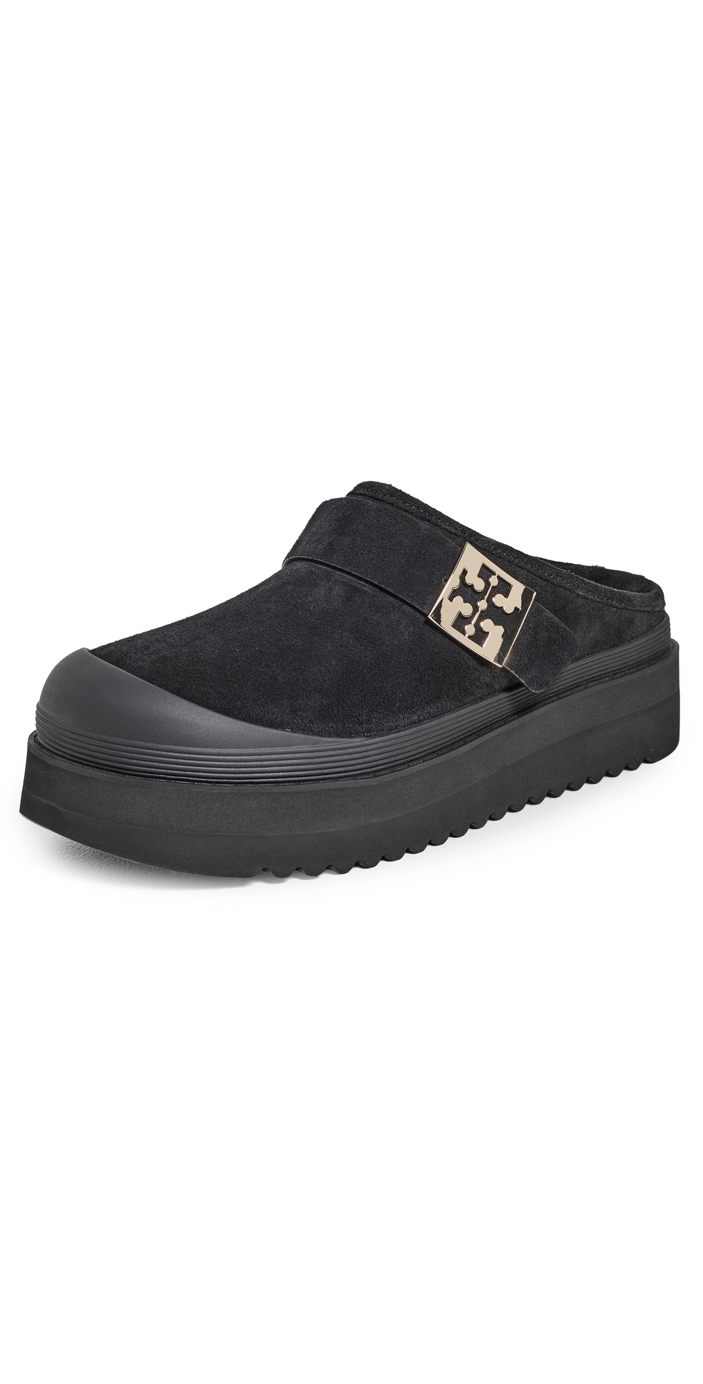 Tory Burch Mellow Shearling Platform Mules In Black