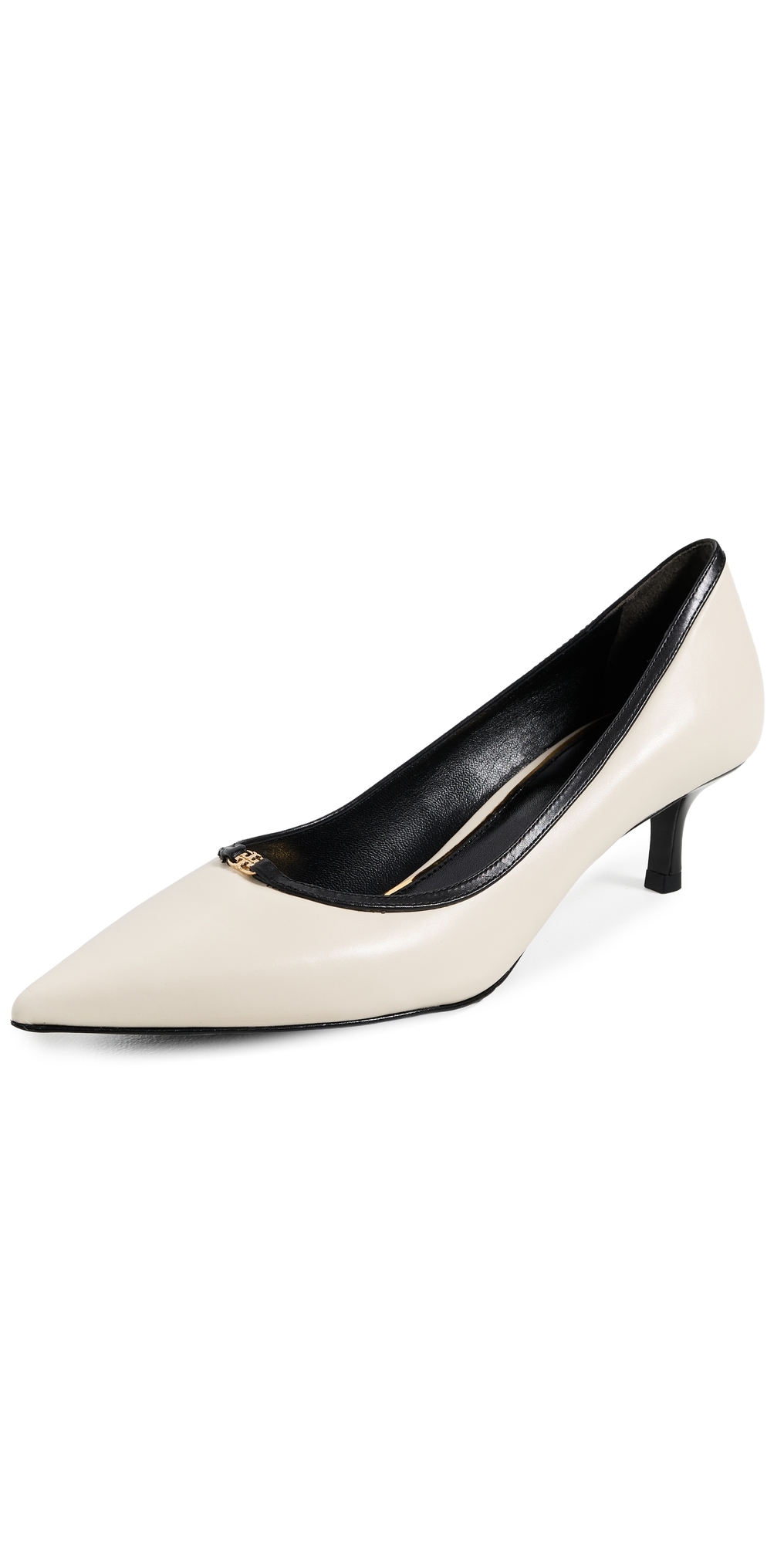 Tory Burch Double T Buckle Kitten Heel Pumps 45mm Light Cream / Perfect Black In Multi