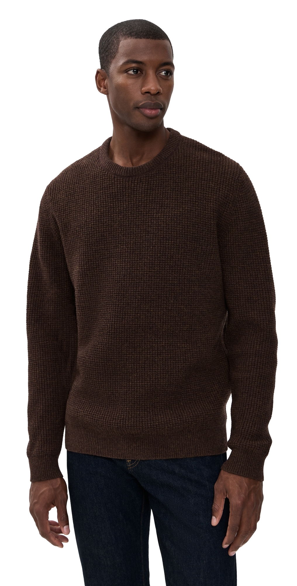 Taylor Stitch The Sidecountry Merino Waffle Crew Sweater Heather Marsh In Brown