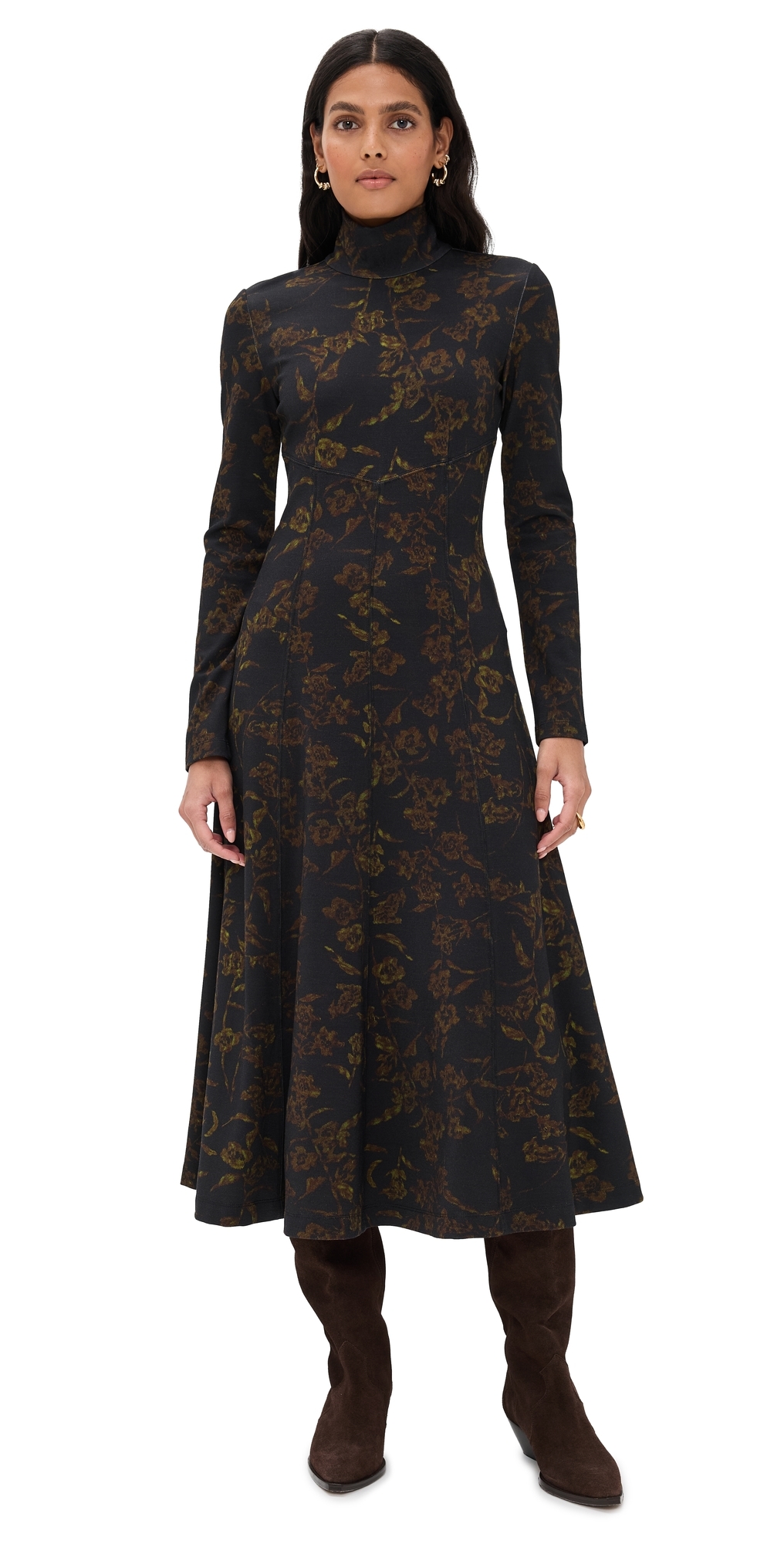 Tanya Taylor Thea Turtleneck Midi Dress In Black