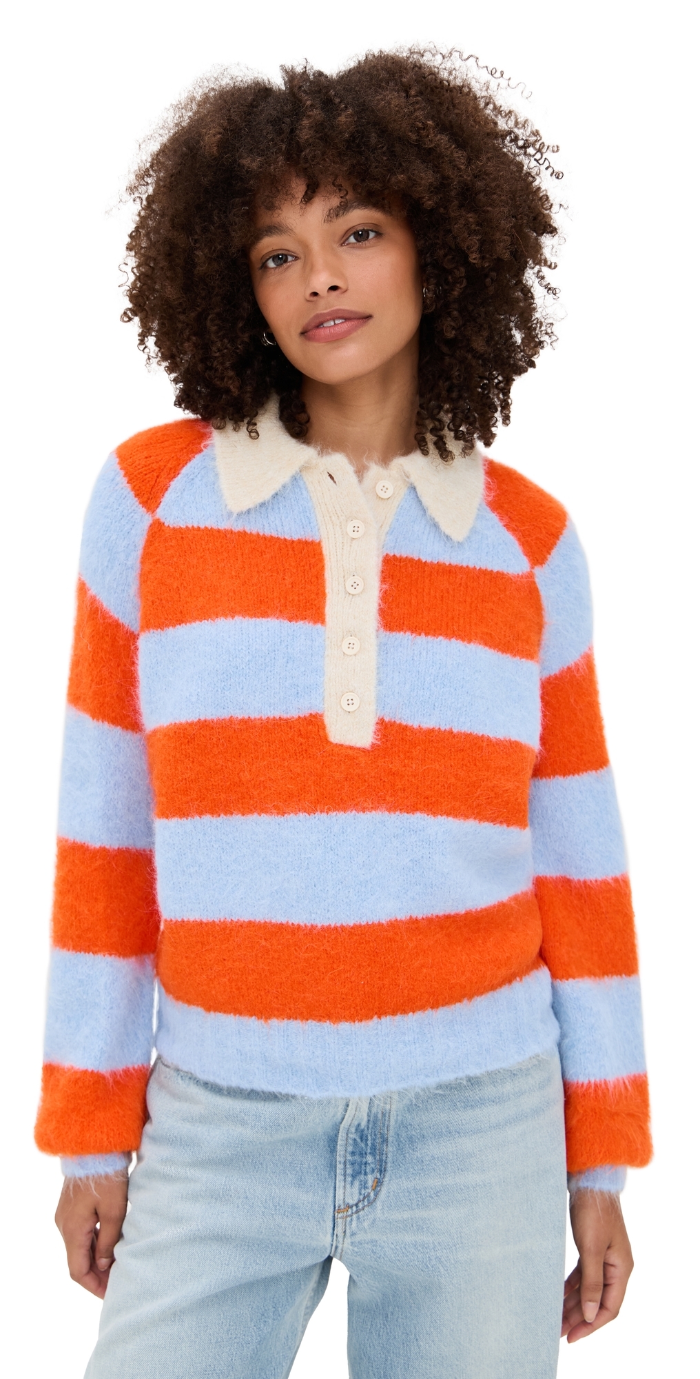 The Tiny Big Sister Frank Striped Polo Washed Blue/summer Red In Blue